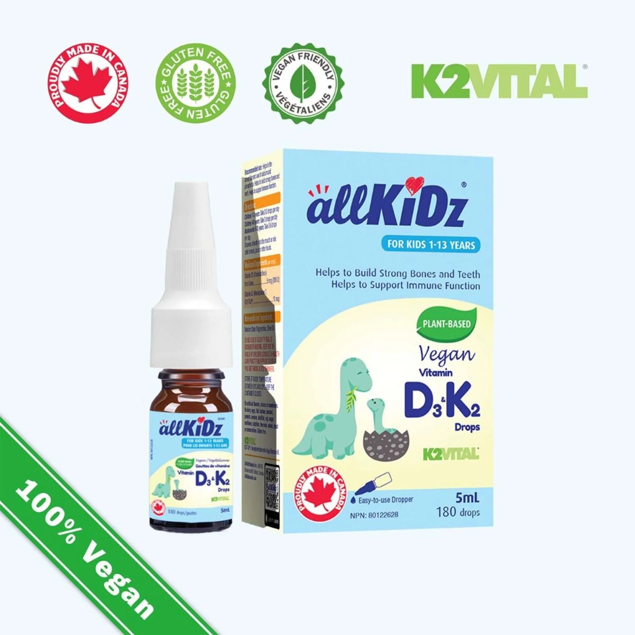 Allkidz Naturals Vegan Vitamin D3 K2 Drops 5ml - Nature's Source Inc