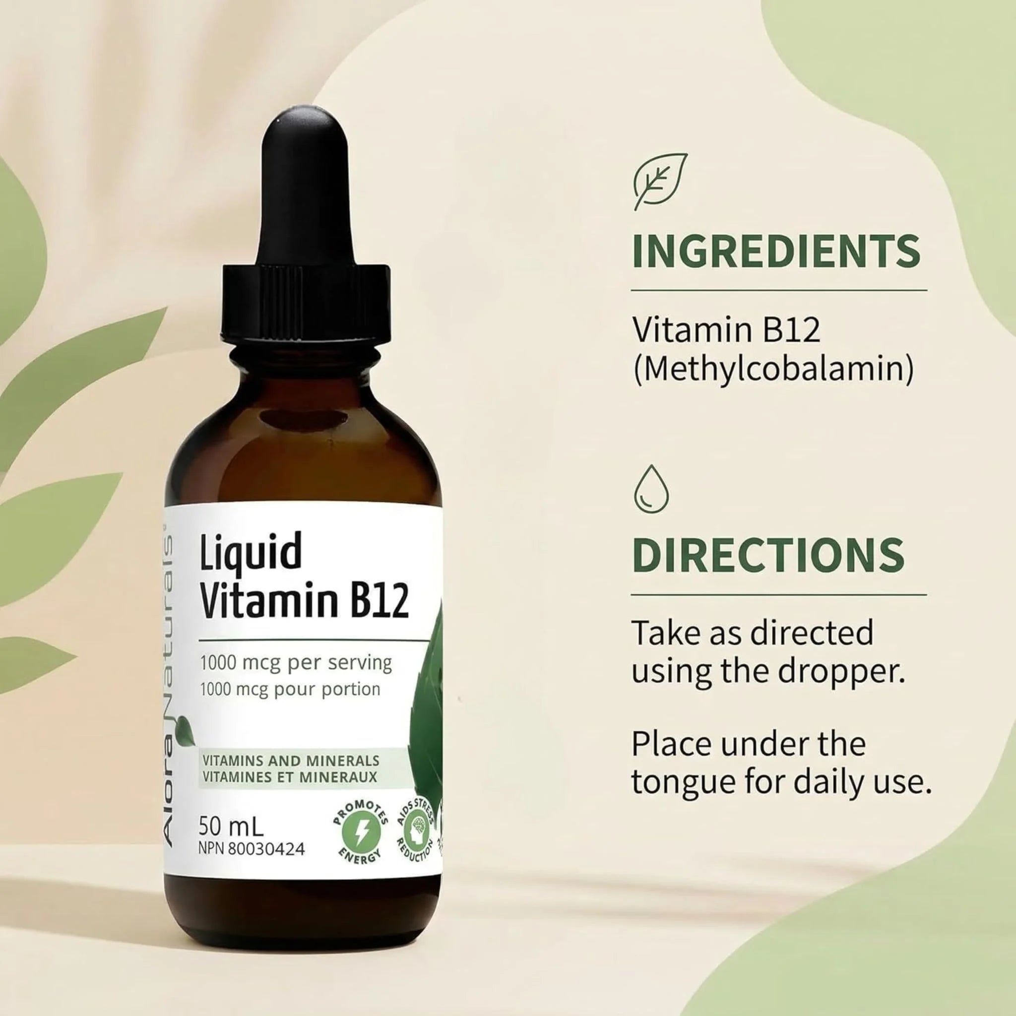 Alora Naturals Liquid Vitamin B12 50ml - Nature's Source Inc