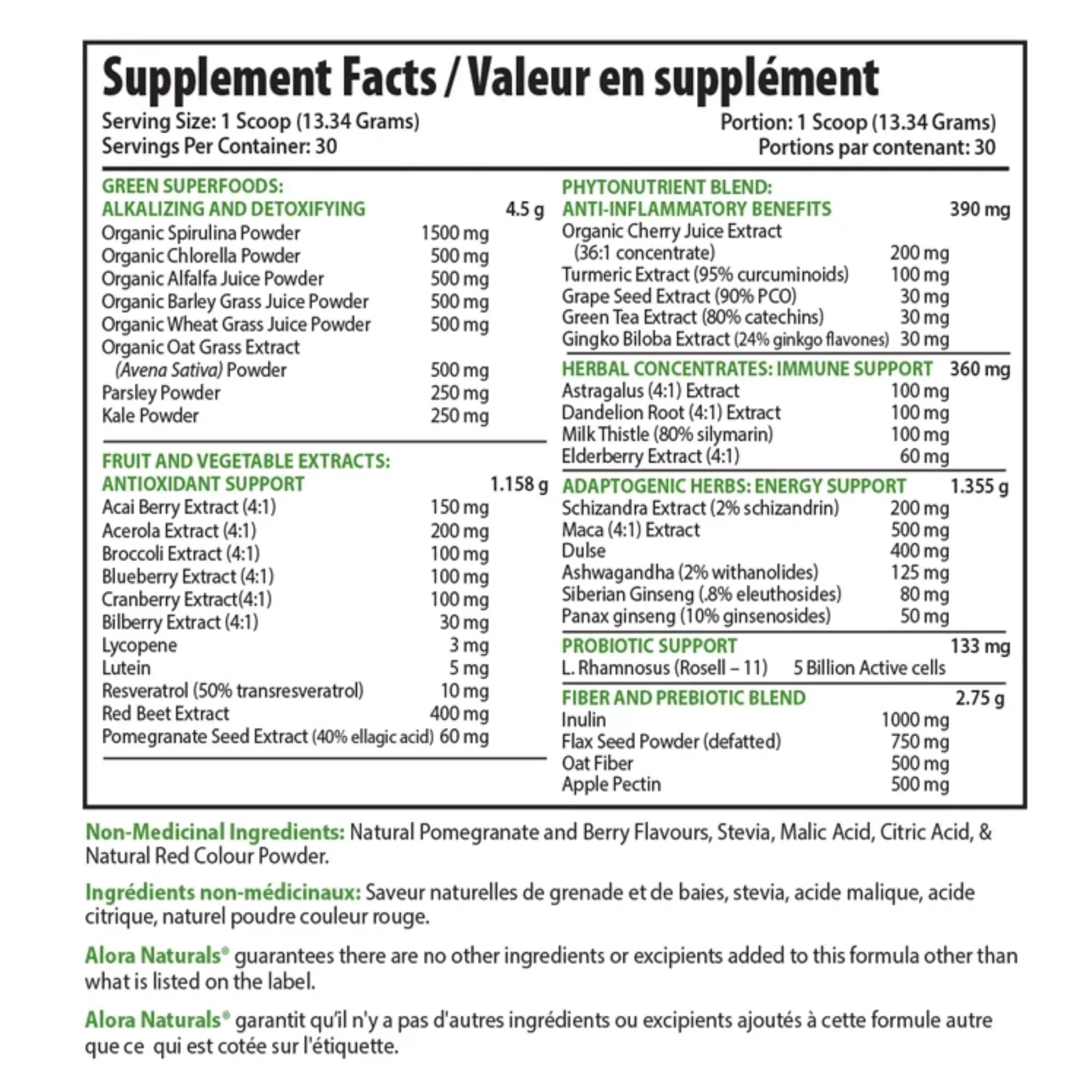 Alora Naturals True Greens Pomegranate Berry 400g