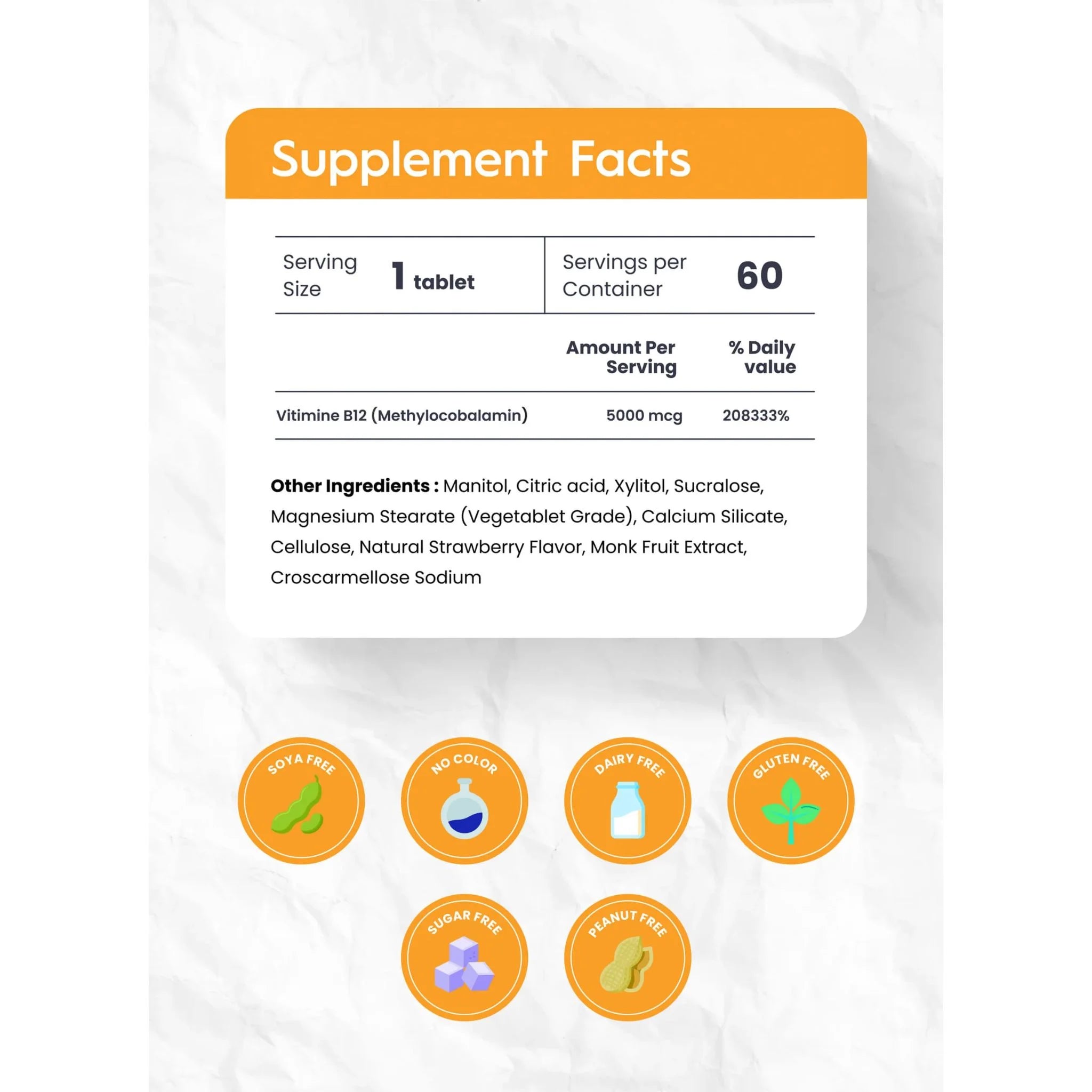 Nutrameltz Vitamin B12 Max 5000mcg 60 Tablets