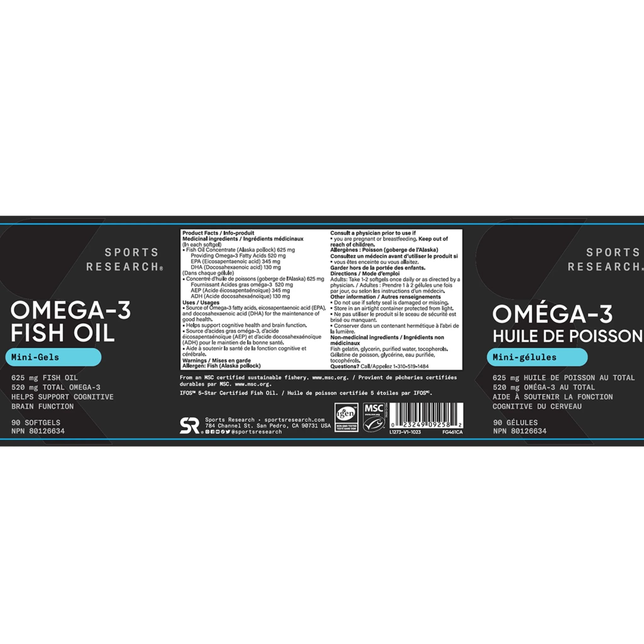 Sports Research Omega 3 Fish Oil Mini Gels 90 Softgels - Nature's Source Inc