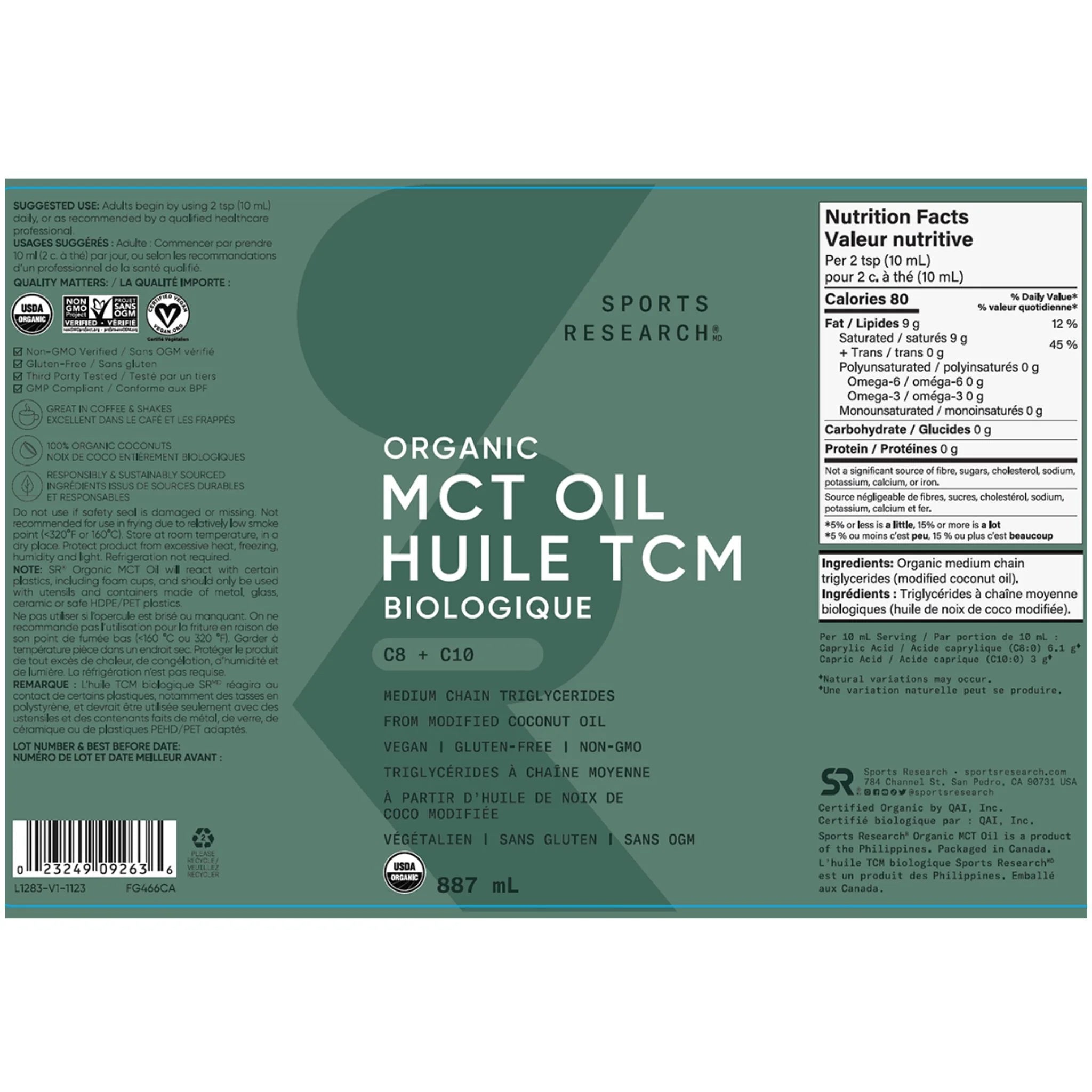 Sports Research Organic MCT Oil 887ml