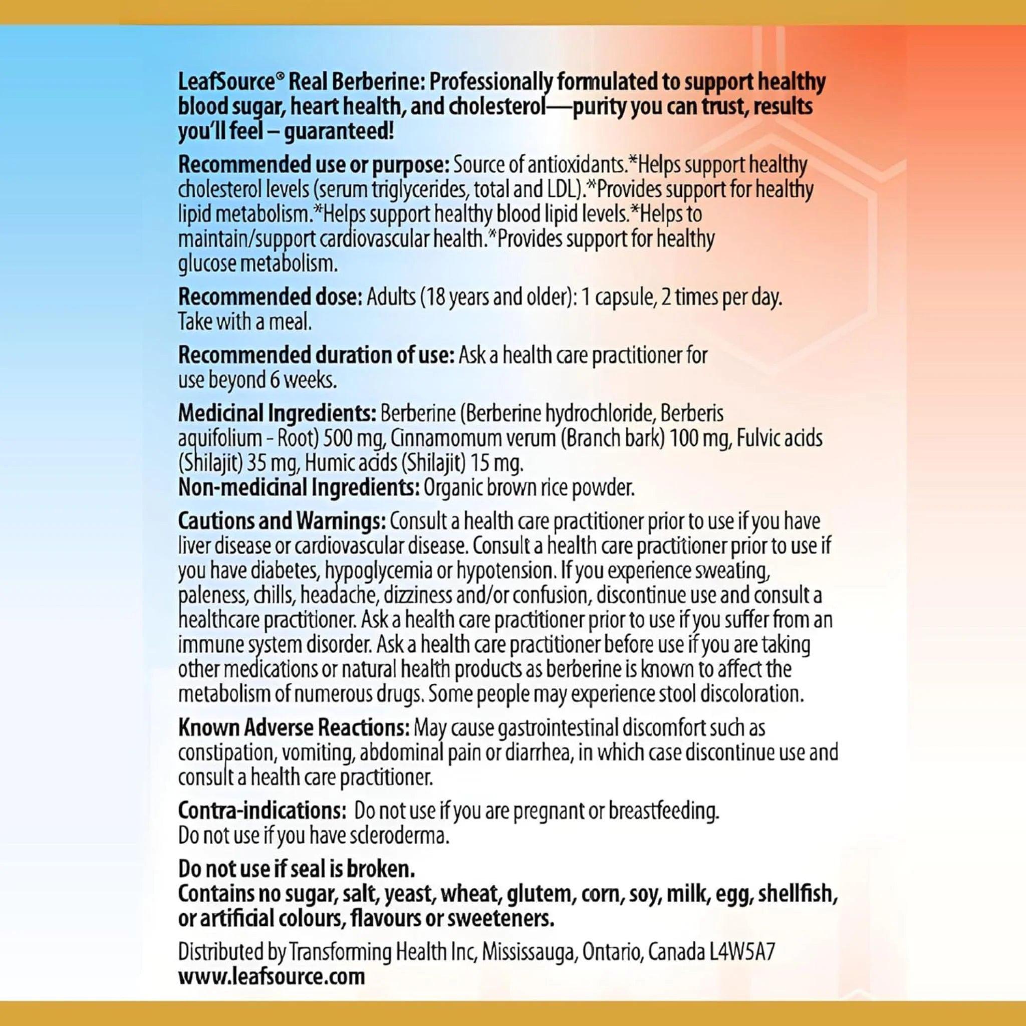 LeafSource Real Berberine Metabolic Support 90 Vegetable Capsules