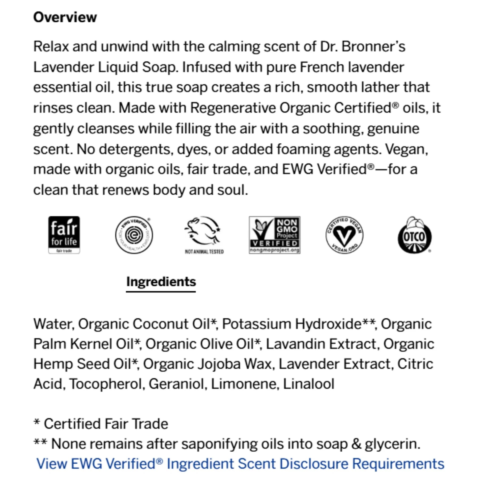 Dr. Bronner's Pure Castile Soap Lavender 237ml