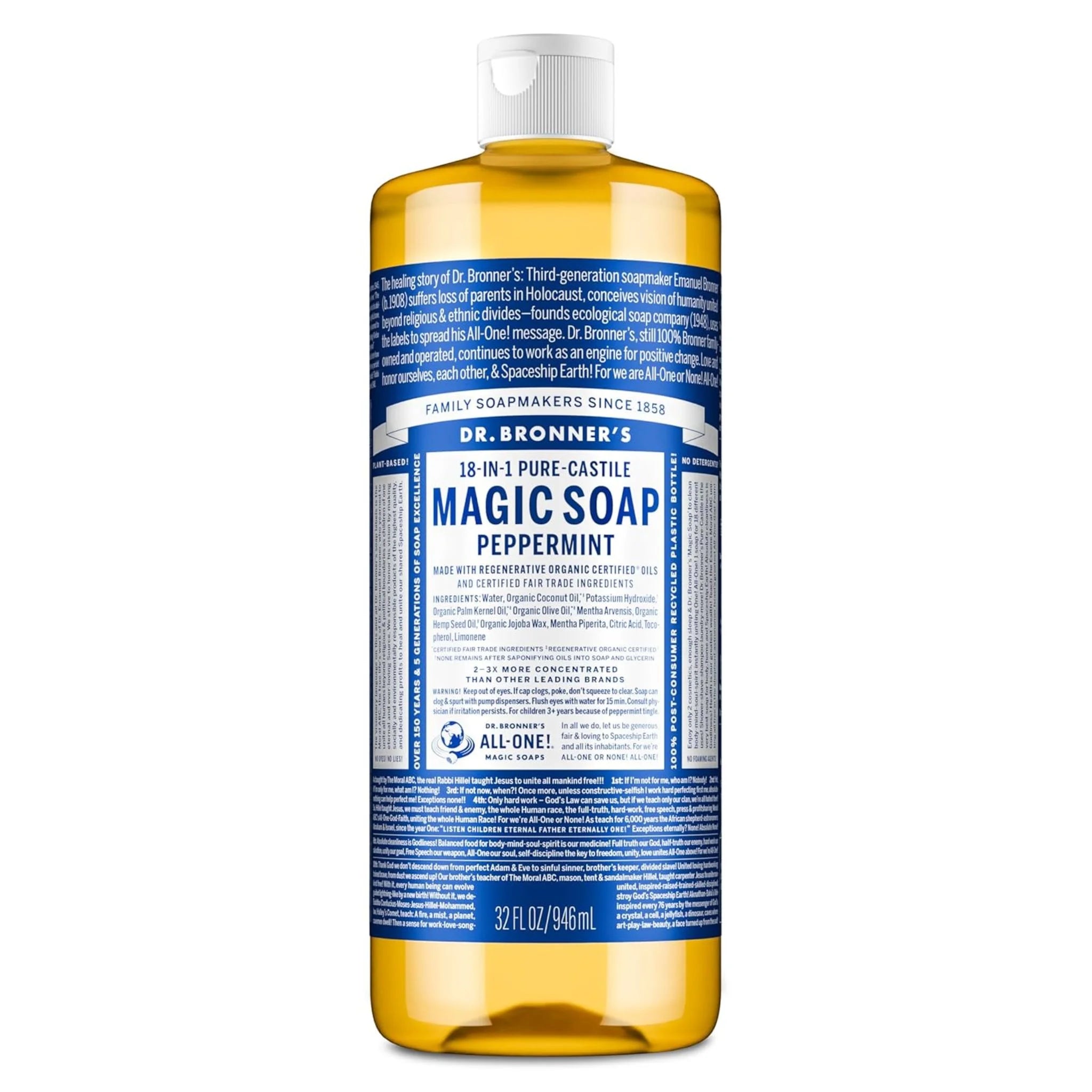 Dr. Bronner's Pure Castile Soap Peppermint 946ml - Nature's Source Inc