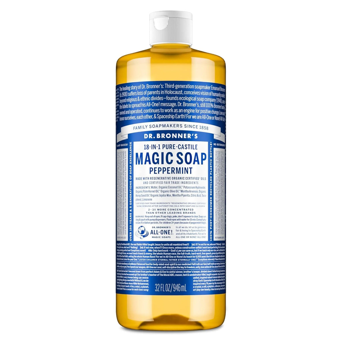 Dr. Bronner's Pure Castile Soap Peppermint 946ml - Nature's Source Inc