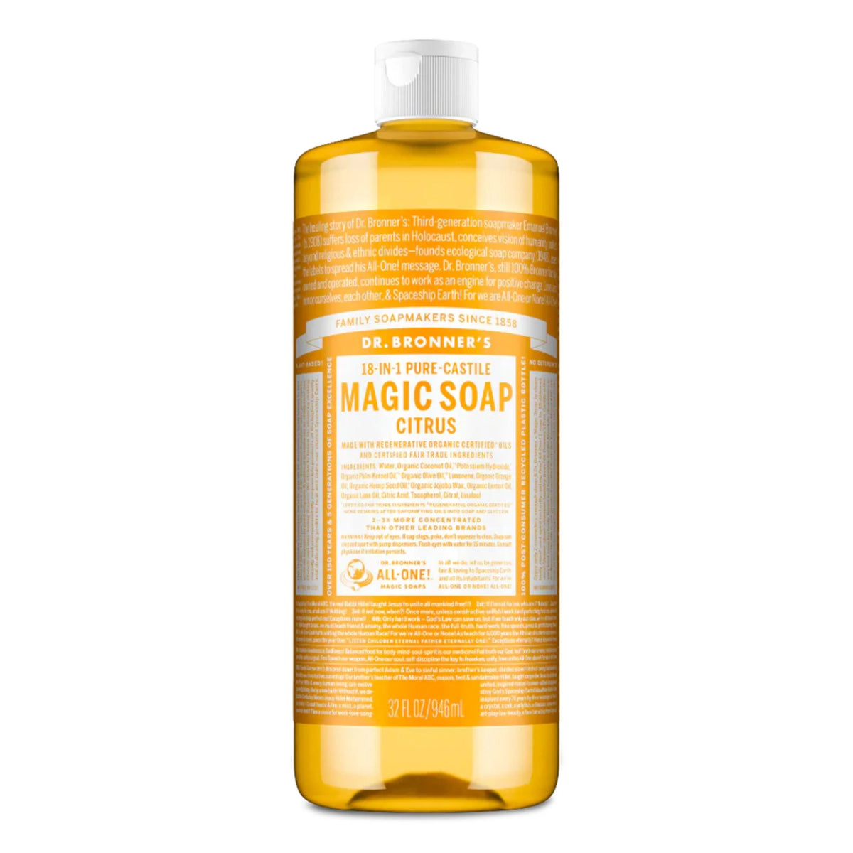 Dr. Bronner's Pure Castile Soap Citrus Orange 946ml - Nature's Source Inc