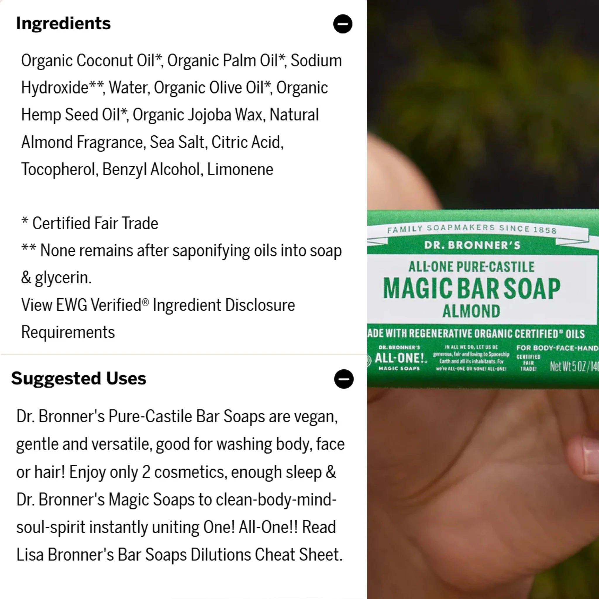 Dr. Bronner's Pure Castile Soap Almond 140g