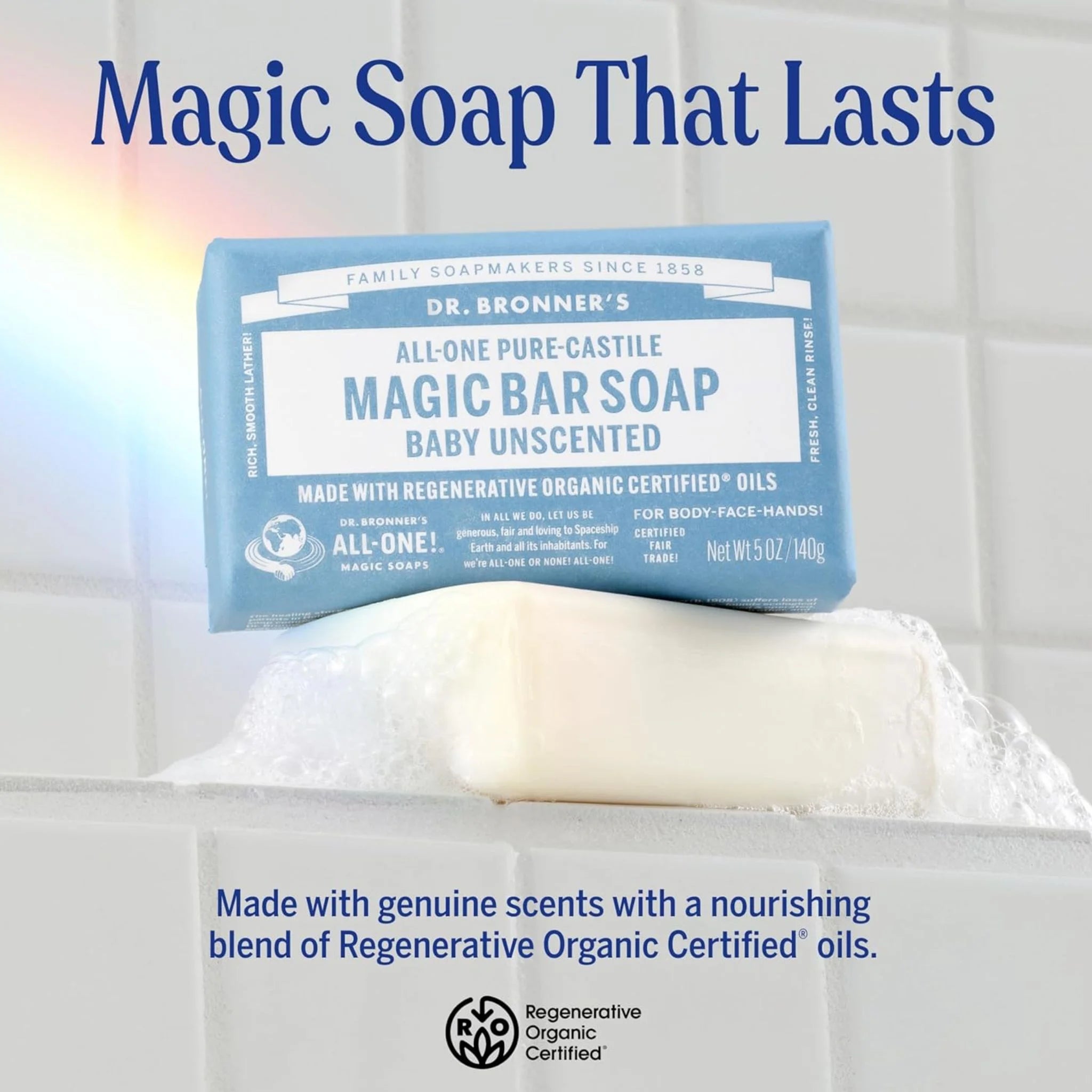 Dr. Bronner's Pure Castille Baby Bar Soap Mild  Unscented 140g