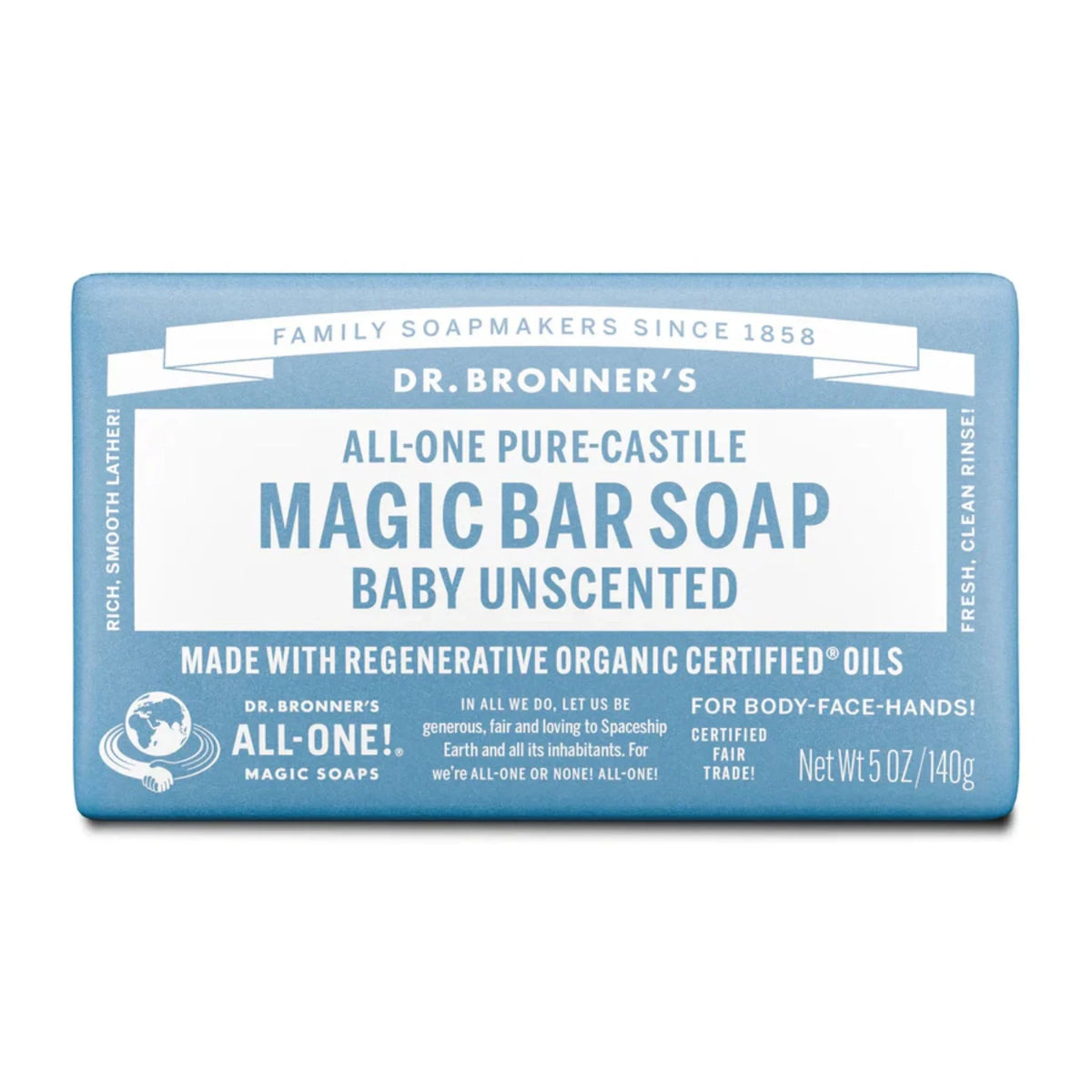 Dr. Bronner's Pure Castille Baby Bar Soap Mild  Unscented 140g