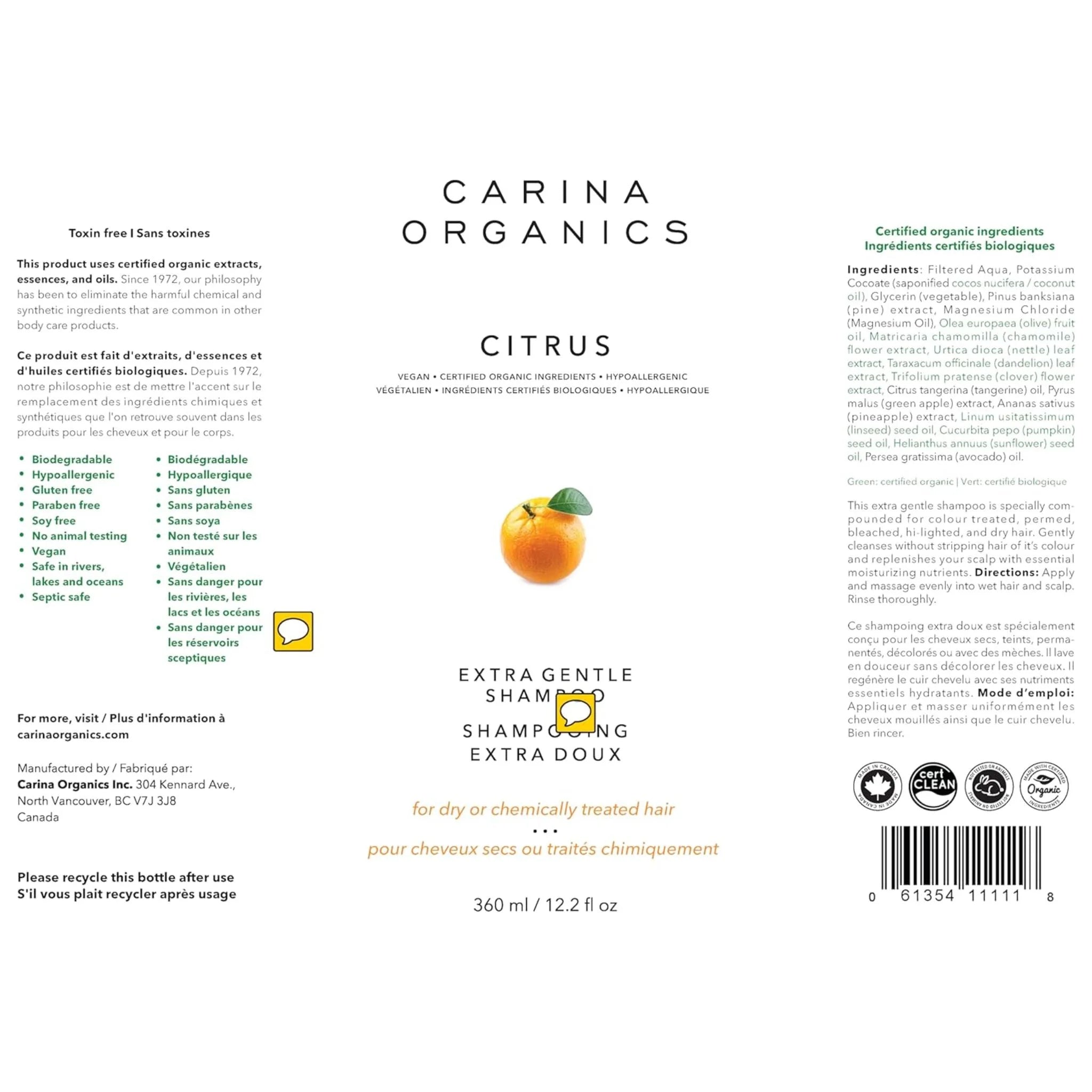 Carina Organics Citrus Extra Gentle Shampoo - 360ml
