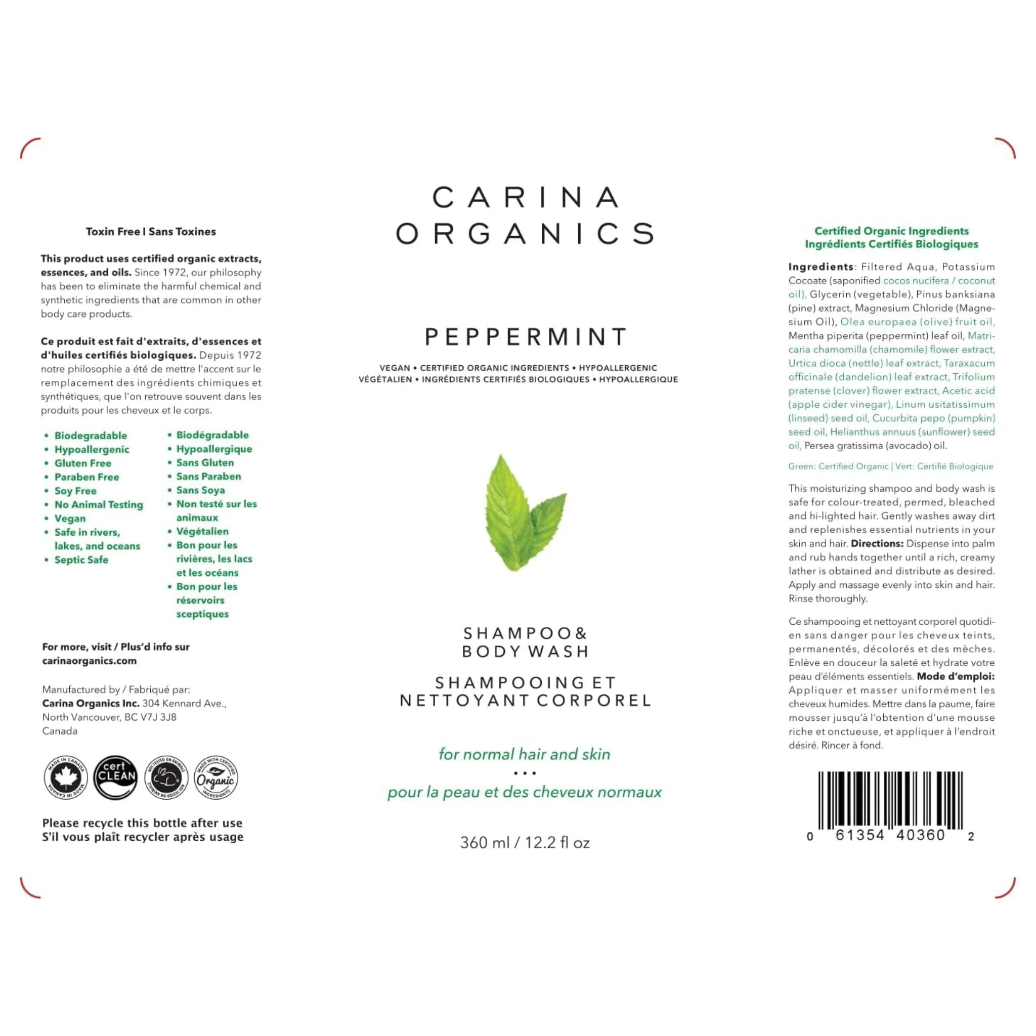 Carina Organics Peppermint Shampoo Body Wash - 360ml