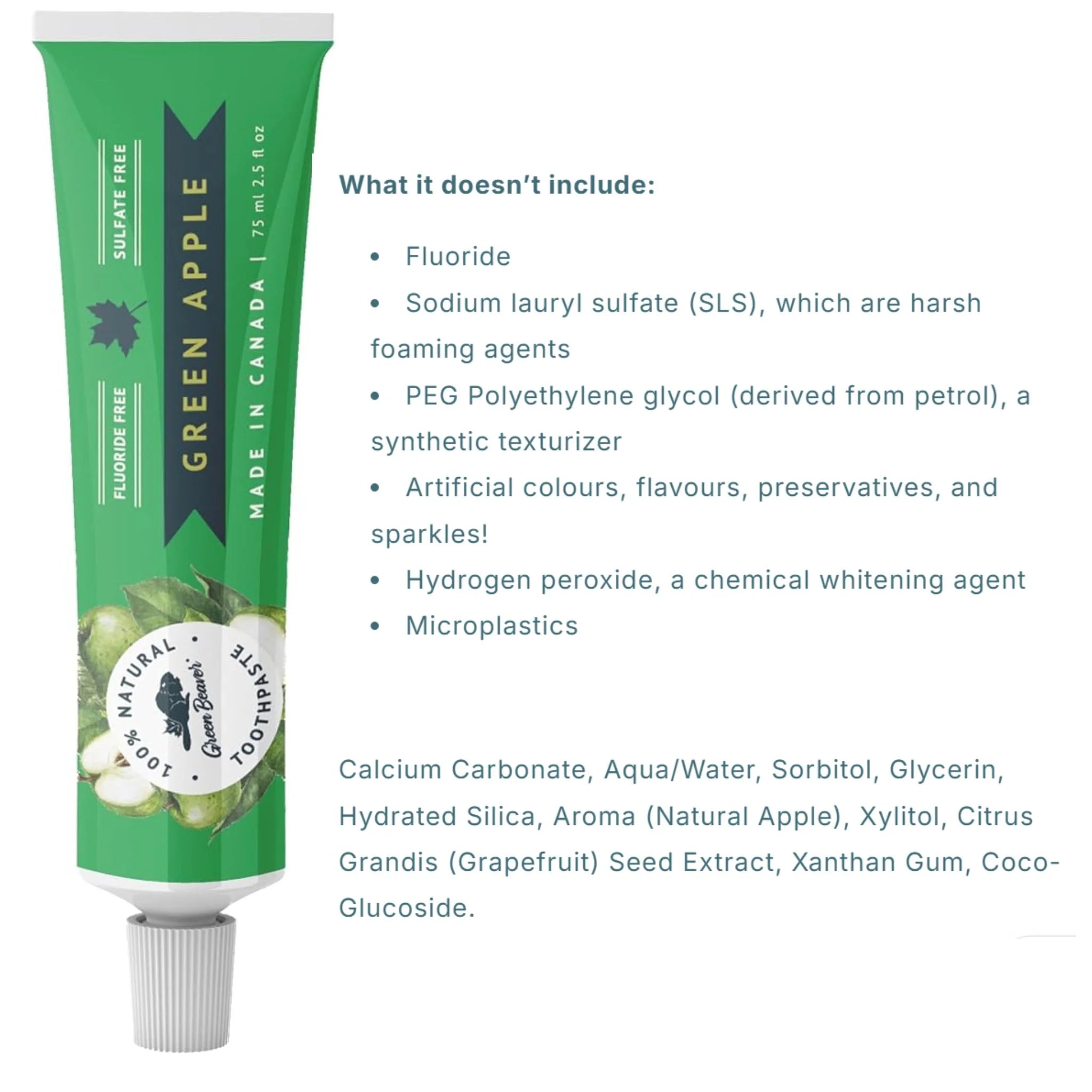 The Green Beaver Company Green Apple Natural Toothpaste - 75 ml