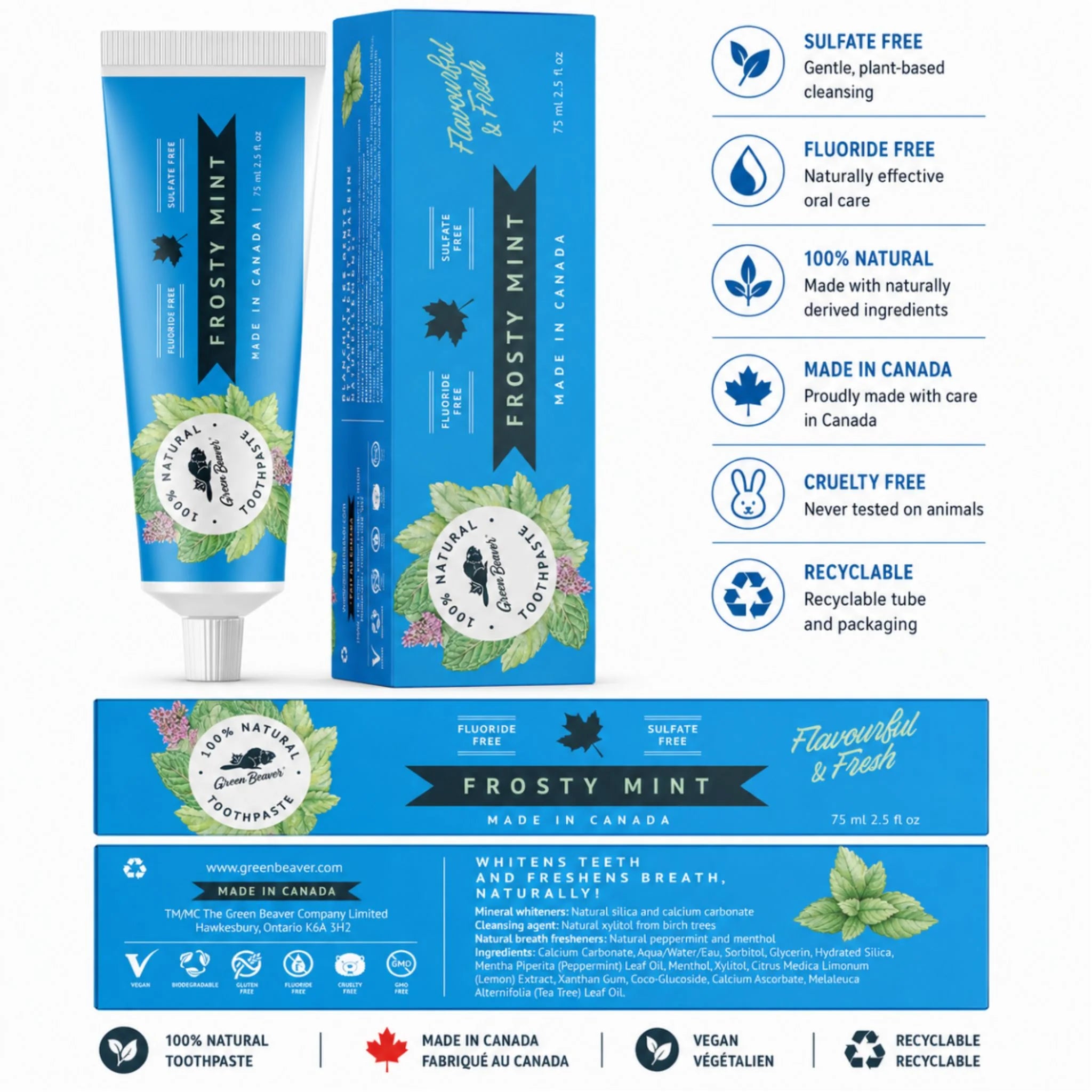 The Green Beaver Company Frosty Mint Natural Toothpaste - 75 ml