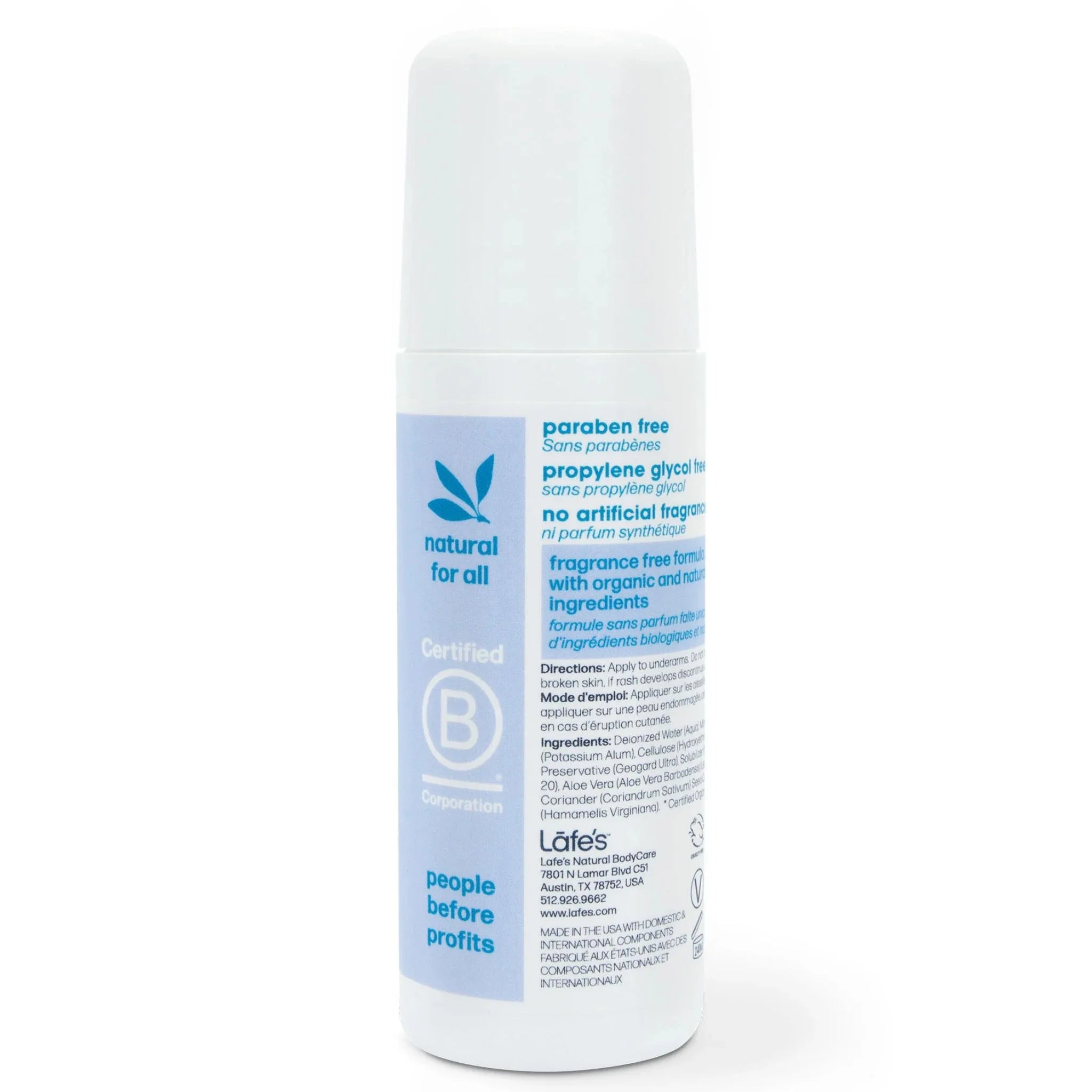 Lafe's Body Care All Natural Unscented Roll-On Deodorant 71g
