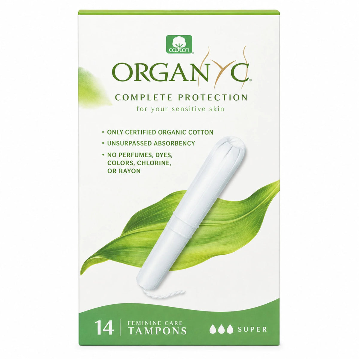 Organyc 100% Organic Cotton Tampons with Applicator (Super Heavy Flow) - 14 Pieces