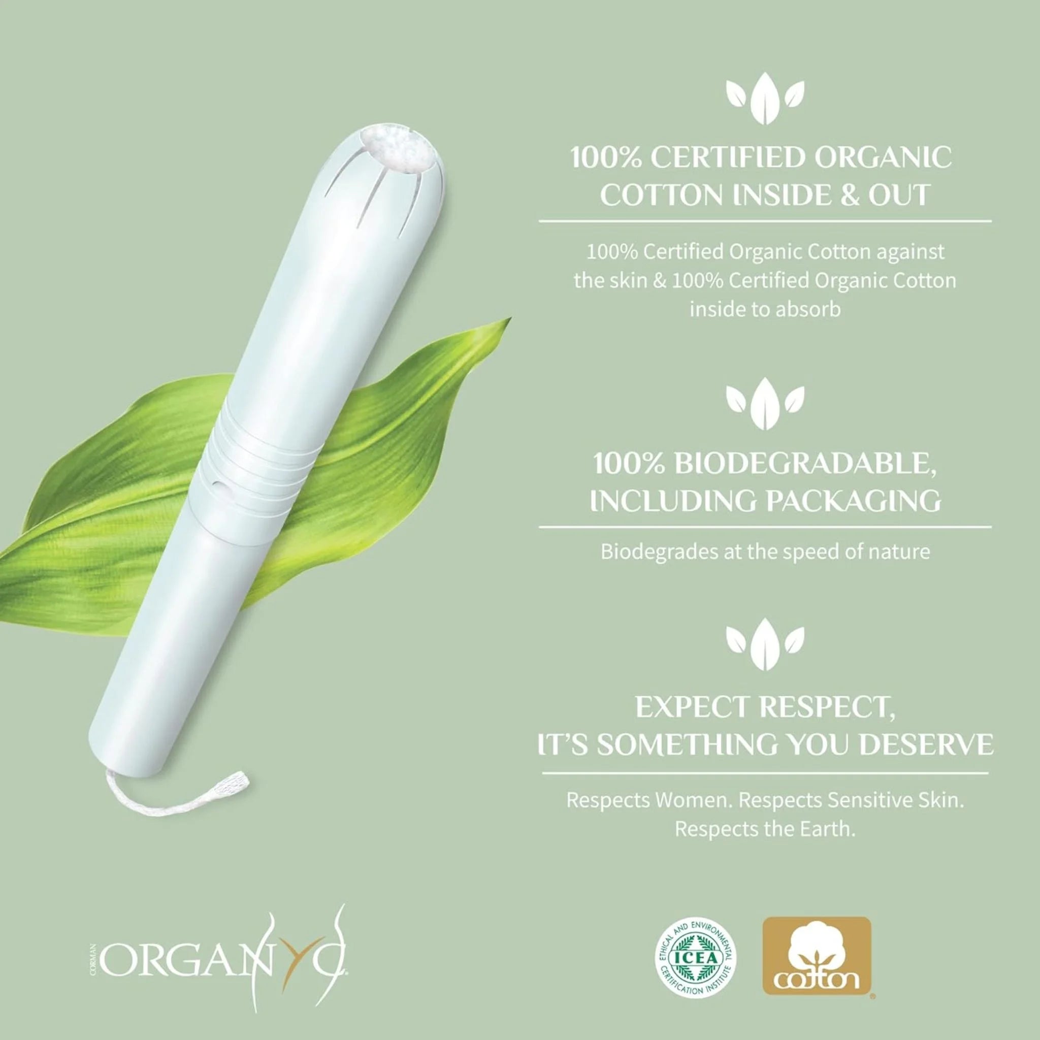Organyc 100% Organic Cotton Tampons with Applicator (Super Heavy Flow) - 14 Pieces