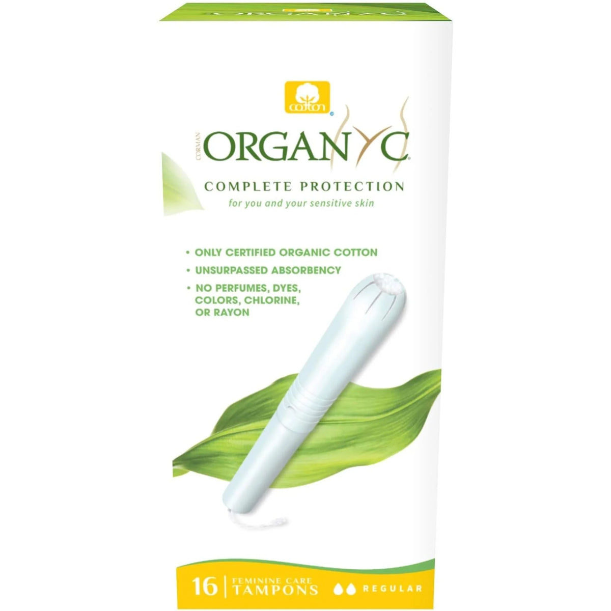 Organyc 100% Organic Cotton Tampons with Applicator (Regular Flow) - 16 Pieces