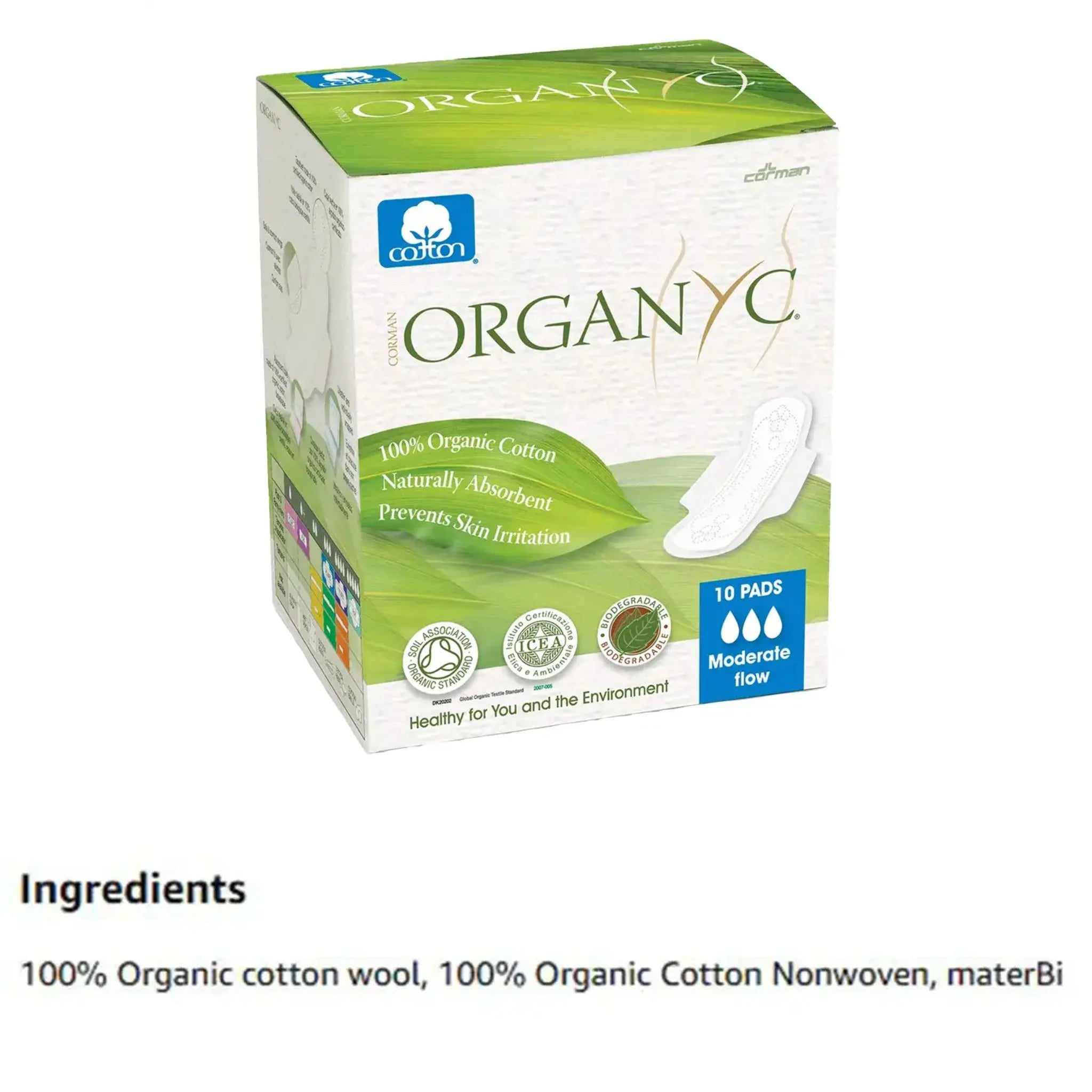 Organyc Feminine Pads with Wings (Moderate Flow) - 10 Pieces