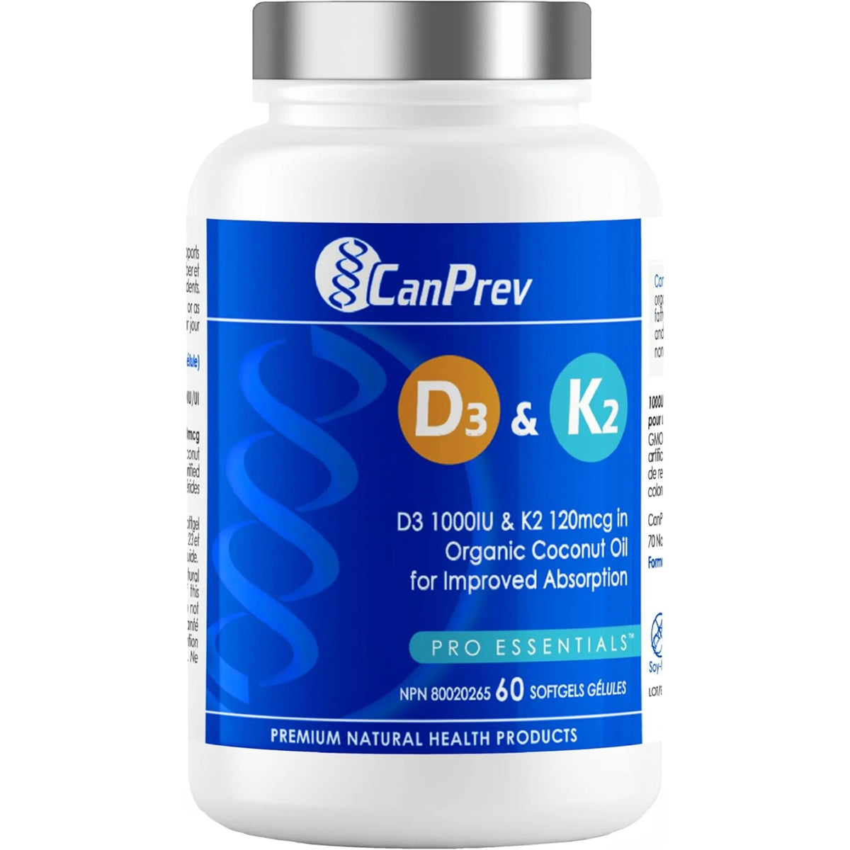 CanPrev Vitamin D3 & K2 60 Softgels - Nature's Source Inc
