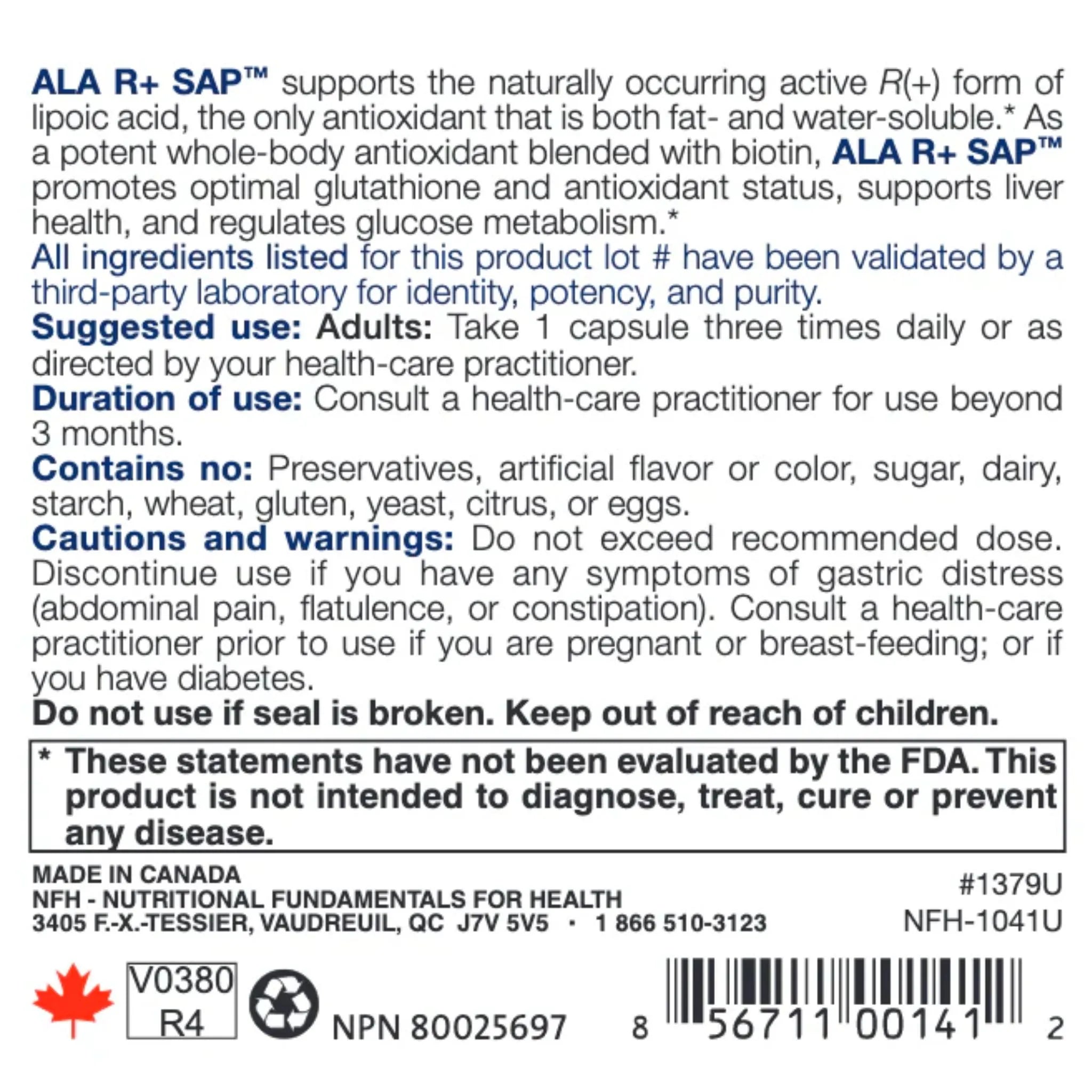 NFH ALA R+ SAP 90 Capsules - Nature's Source Inc