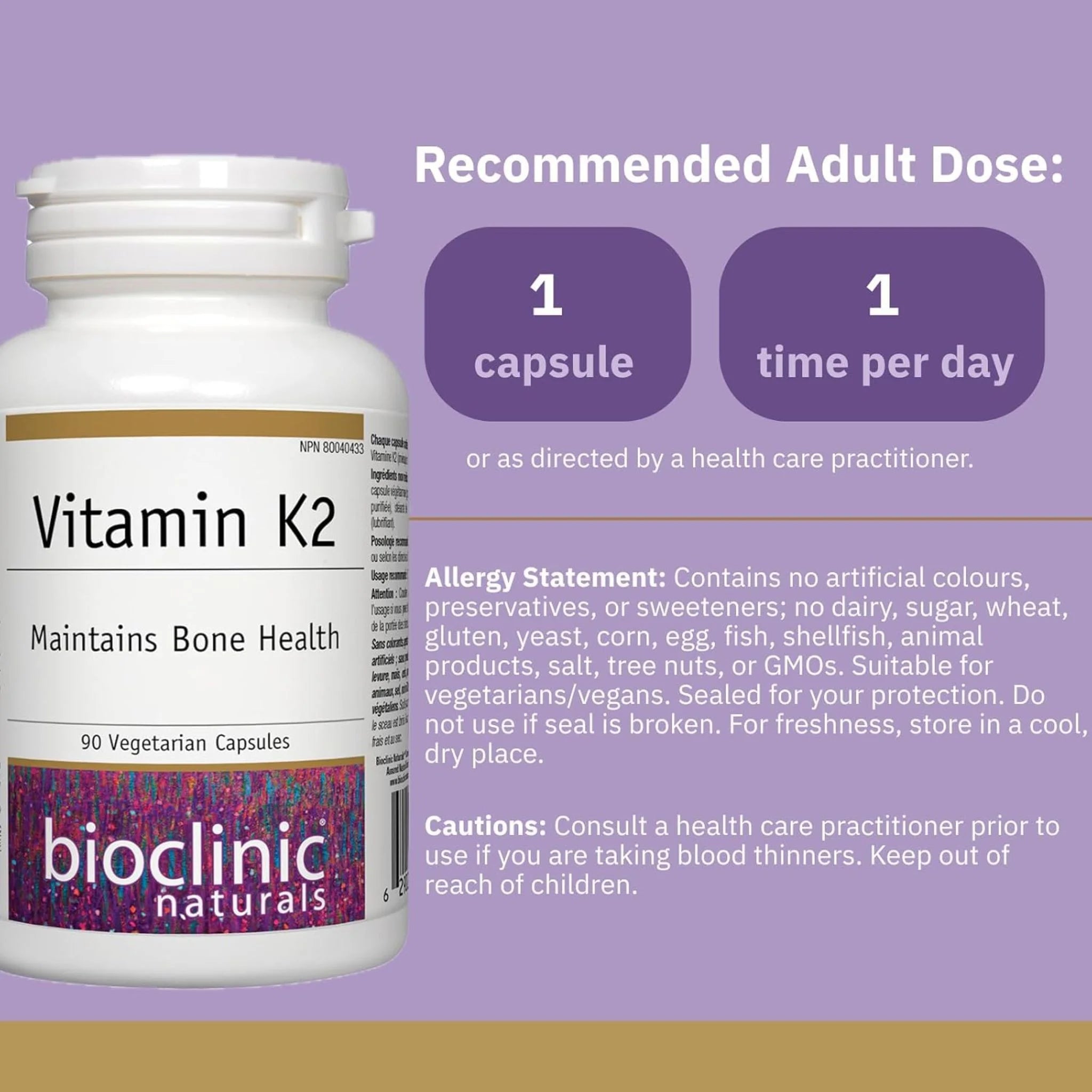 Bioclinic Naturals Vitamin K2, 100 mcg 90 Vegan Capsules - Nature's Source Inc
