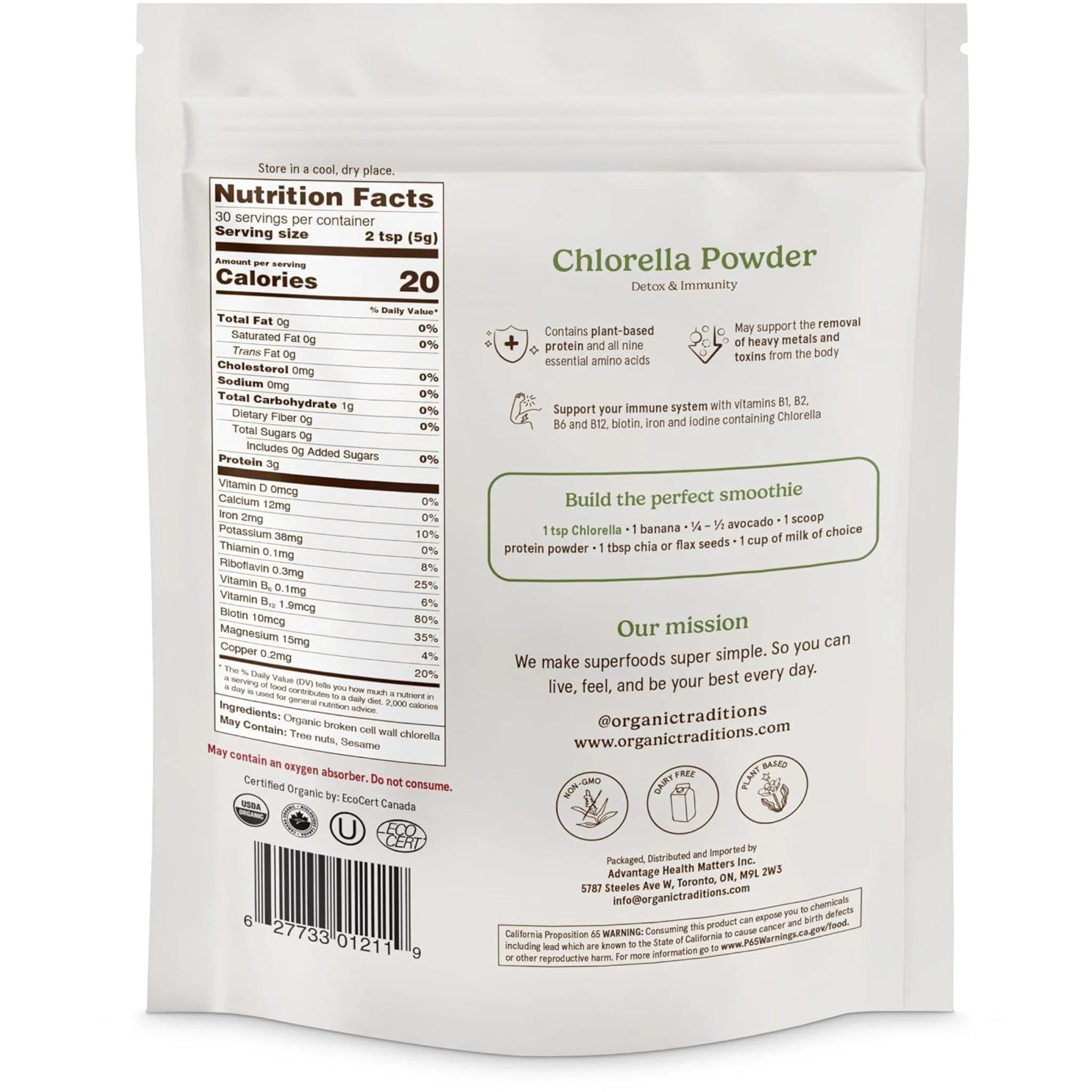 Organic Traditions Chlorella Powder - 150g - Nature's Source Inc