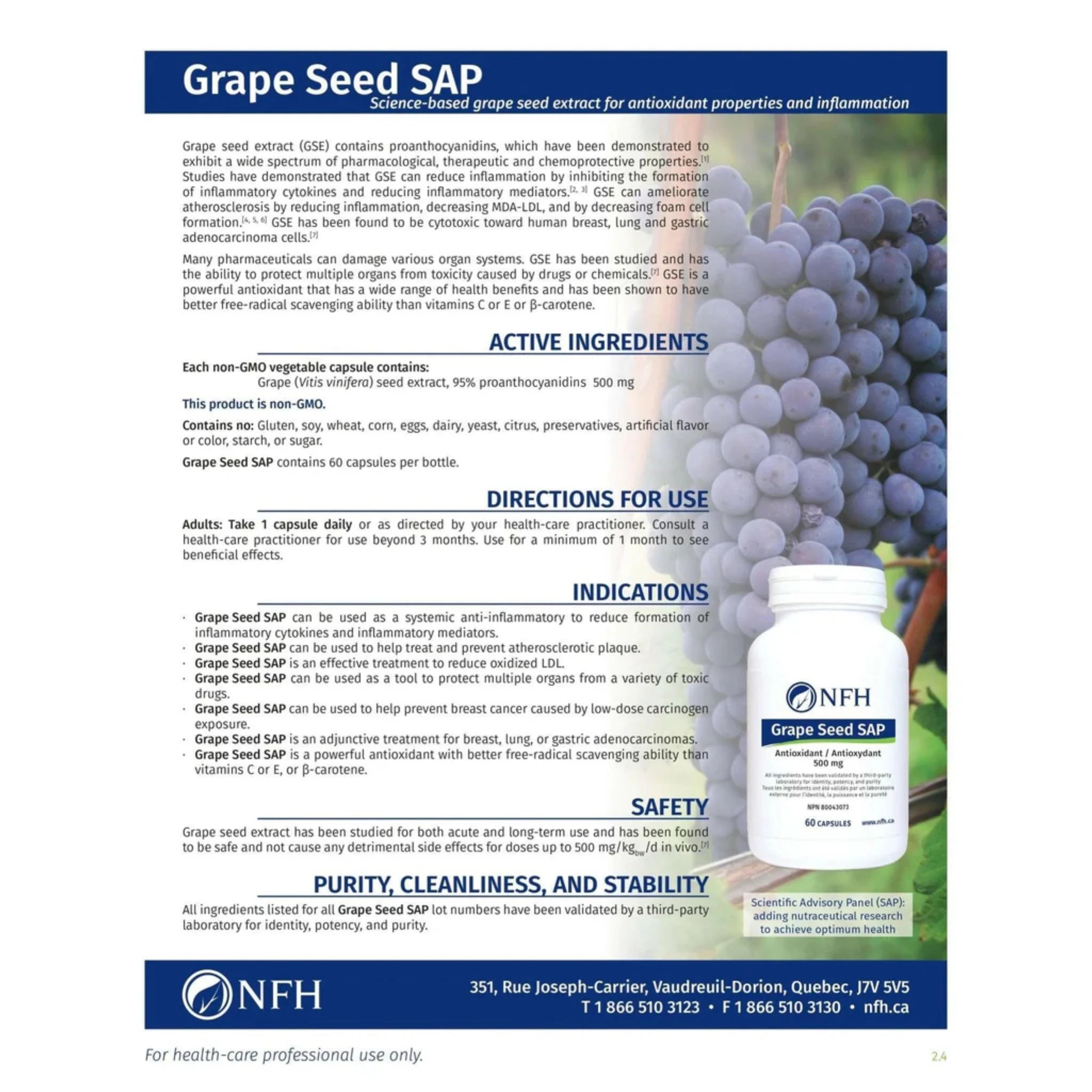 NFH Grape Seed SAP 60 capsules - Nature's Source Inc