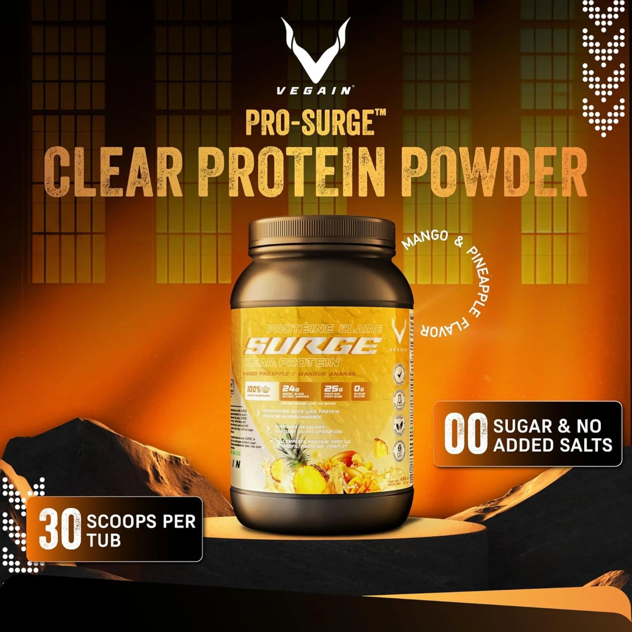 VEGAIN SURGE Clear Vegan Isolate Mango Pineapple 454g - Nature's Source Inc