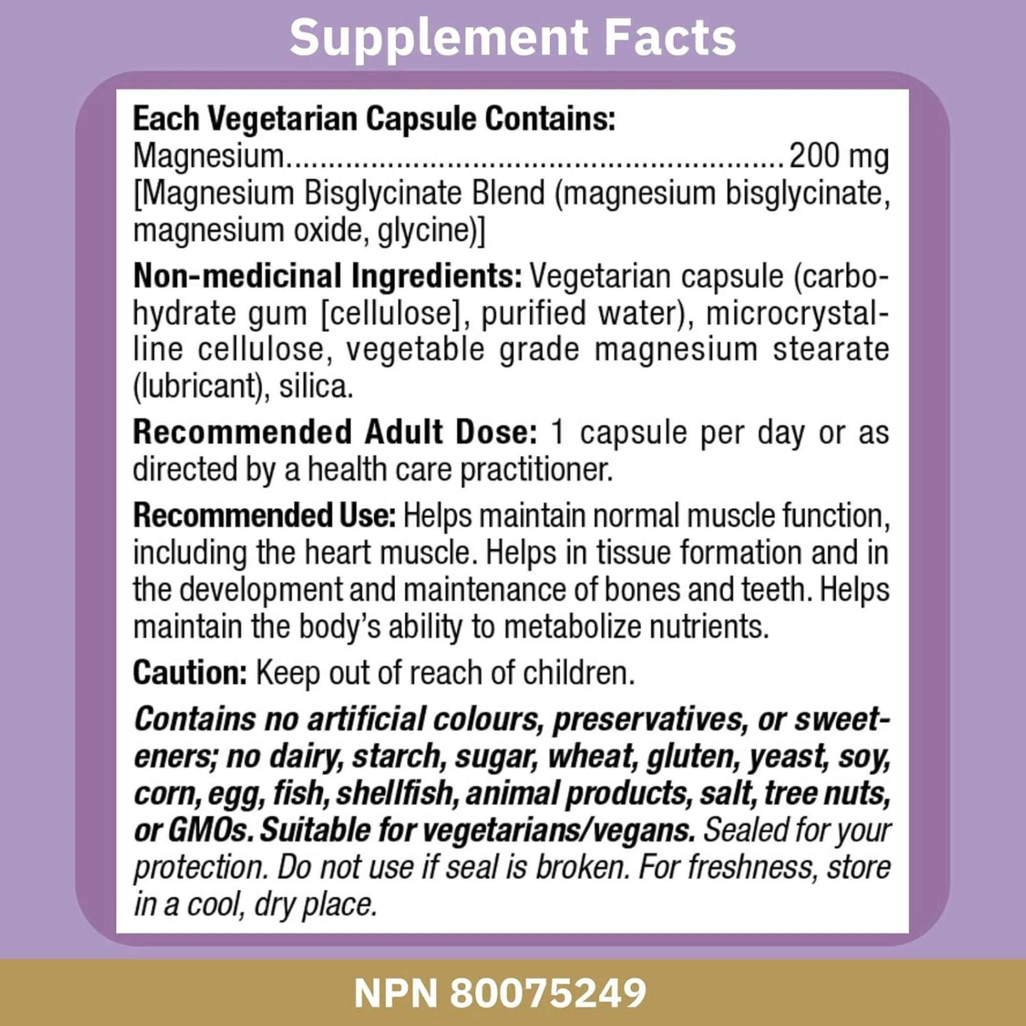 Bioclinic Naturals Magnesium Bisglycinate 200mg 120 Vegetarian Capsules - Nature's Source Inc