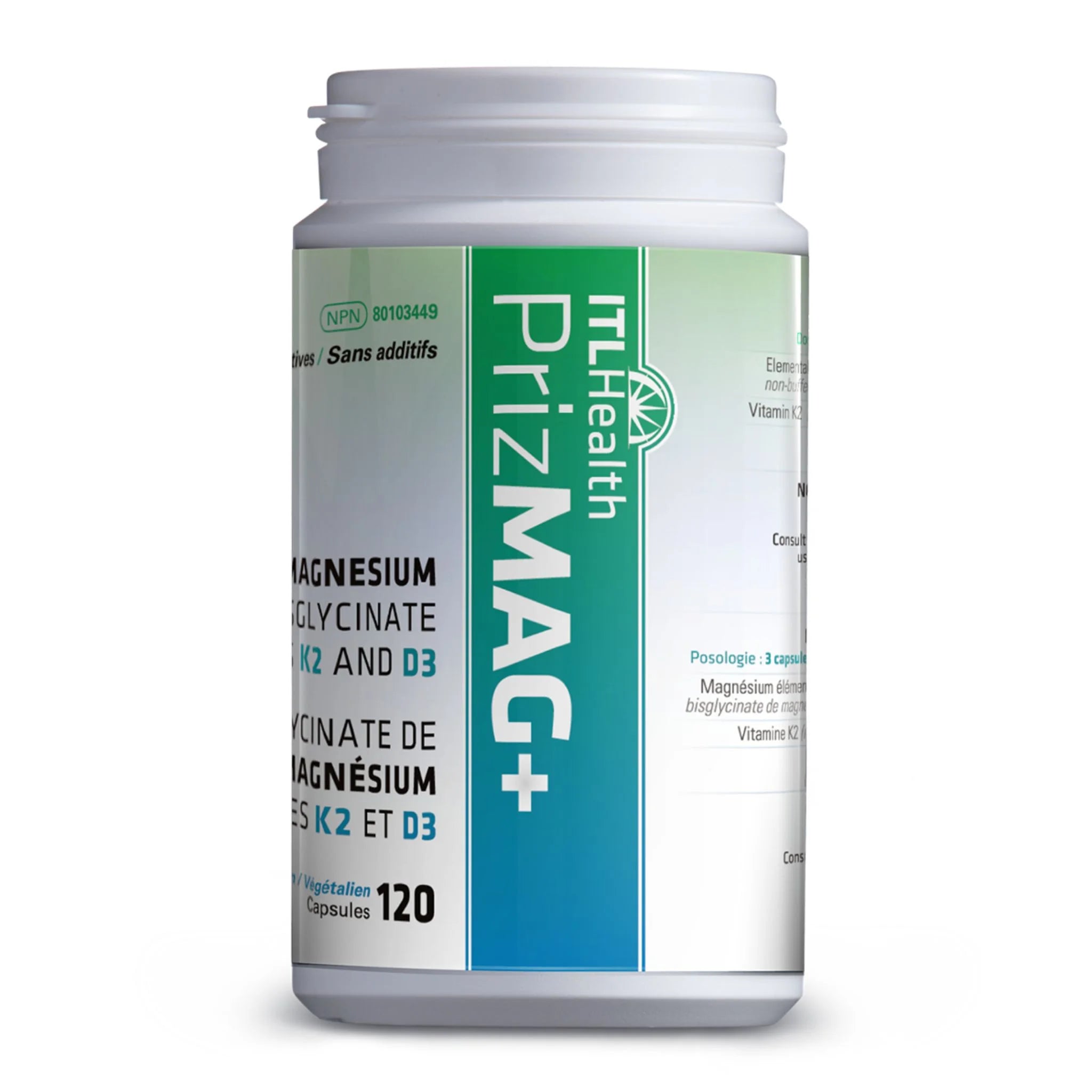 ITL Health PrizMAG+ Magnesium With D3 & K2 120 Capsules - Nature's Source Inc