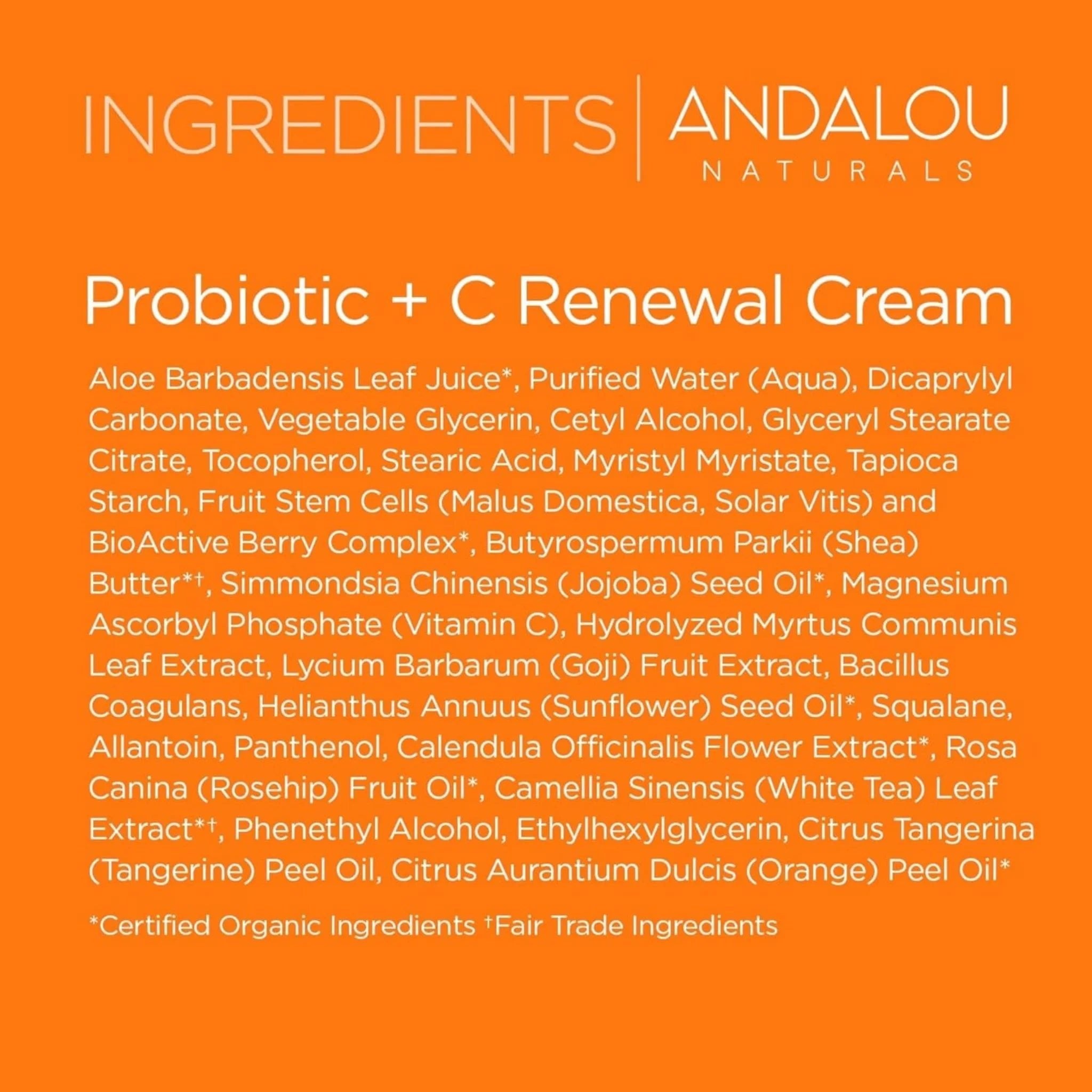 Andalou Naturals Probiotic + C Renewal Cream - 50 grams - Nature's Source Inc