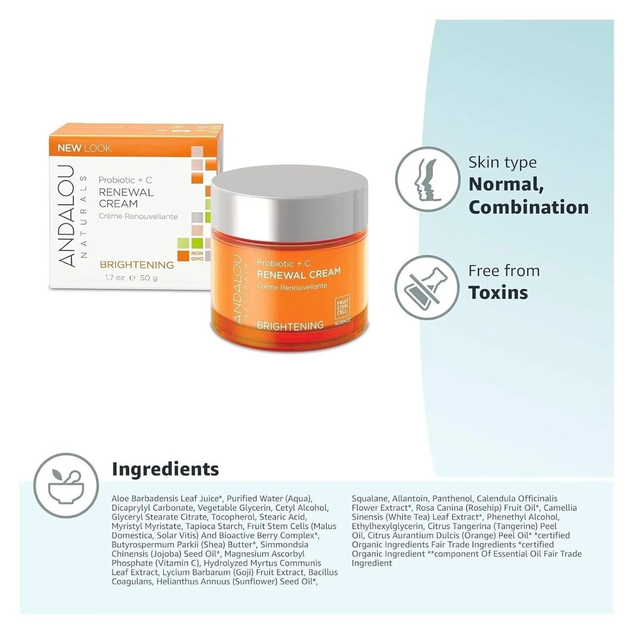 Andalou Naturals Probiotic + C Renewal Cream - 50 grams - Nature's Source Inc