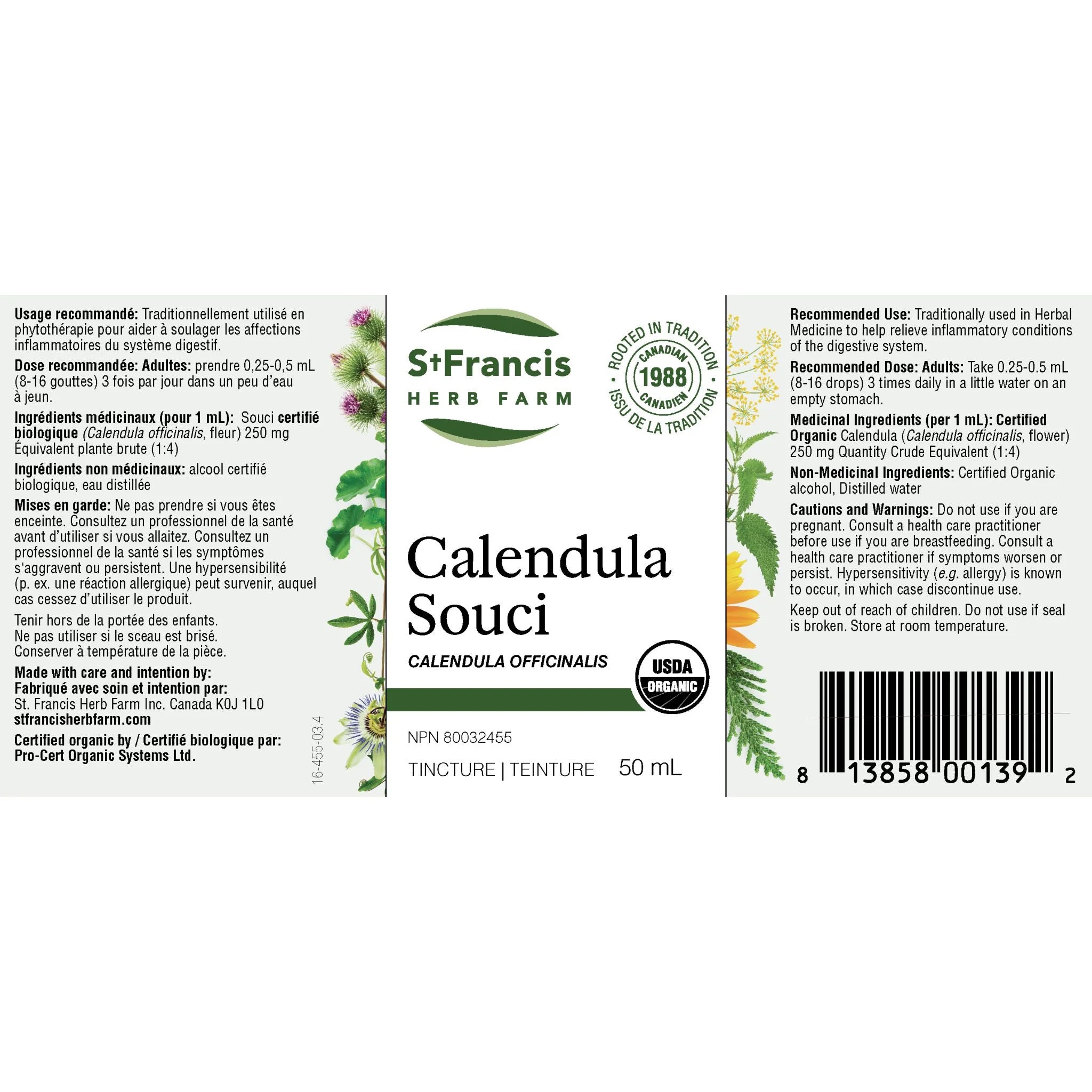 St. Francis Herb Calendula Tincture 50ml - Nature's Source Inc