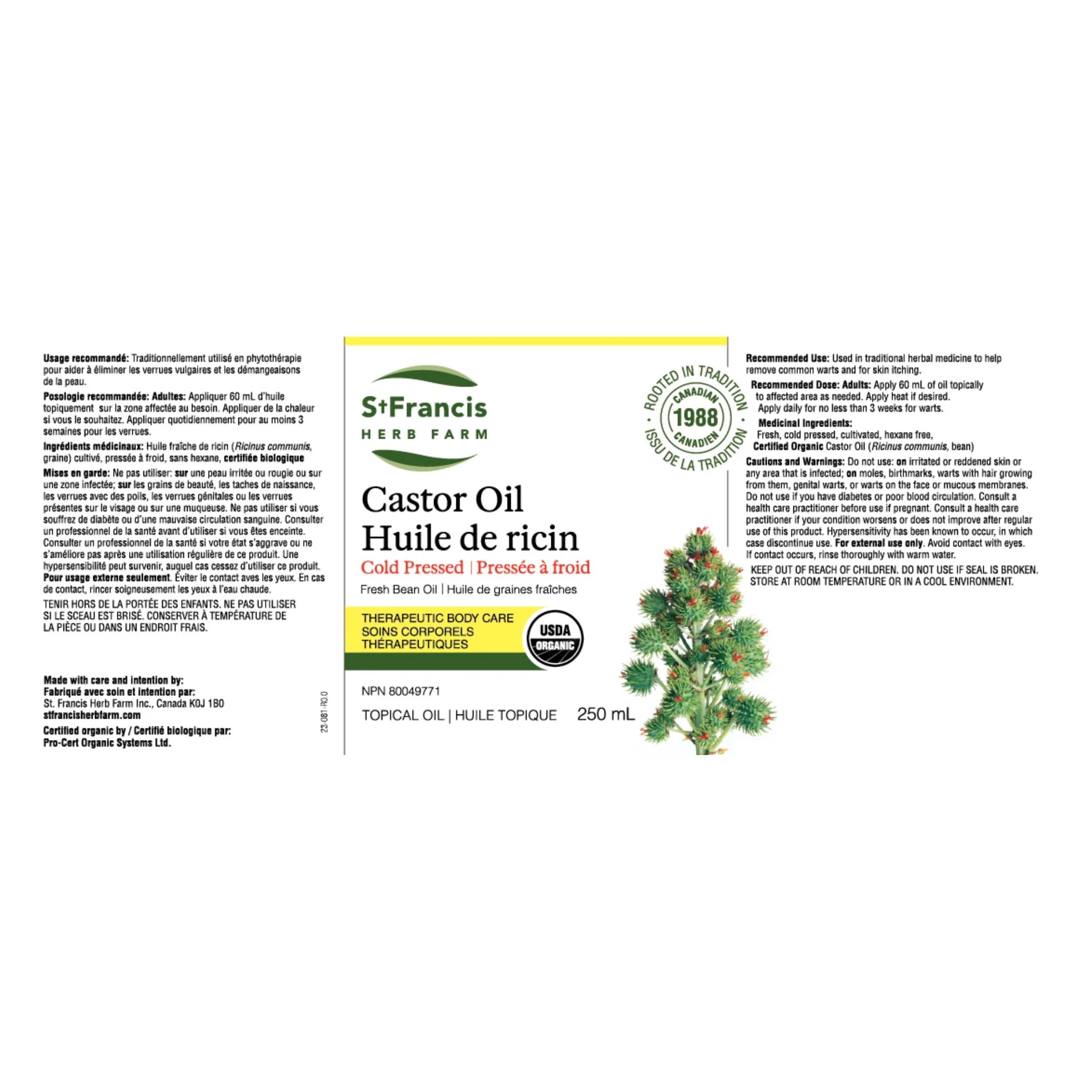 St. Francis Herb Farm Castor Oil, 250ml - Nature's Source Inc