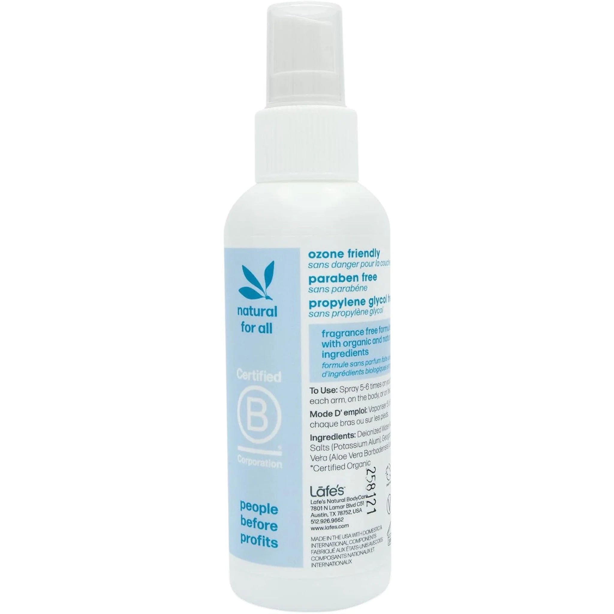 Lafe's Body Care Unscented Natural Deodorant Spray 118ml