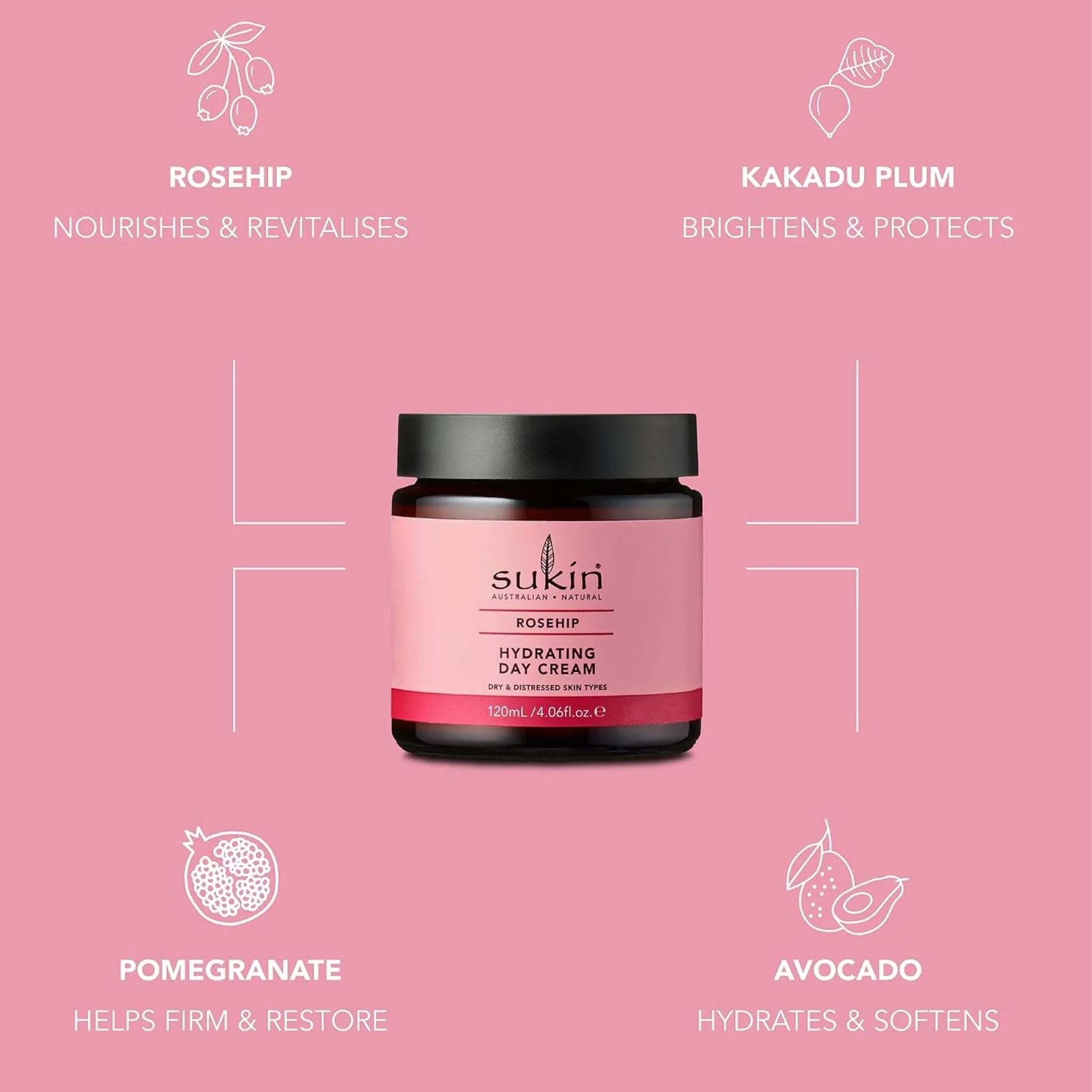 Sukin Rosehip Hydrating Day Cream - 120ml