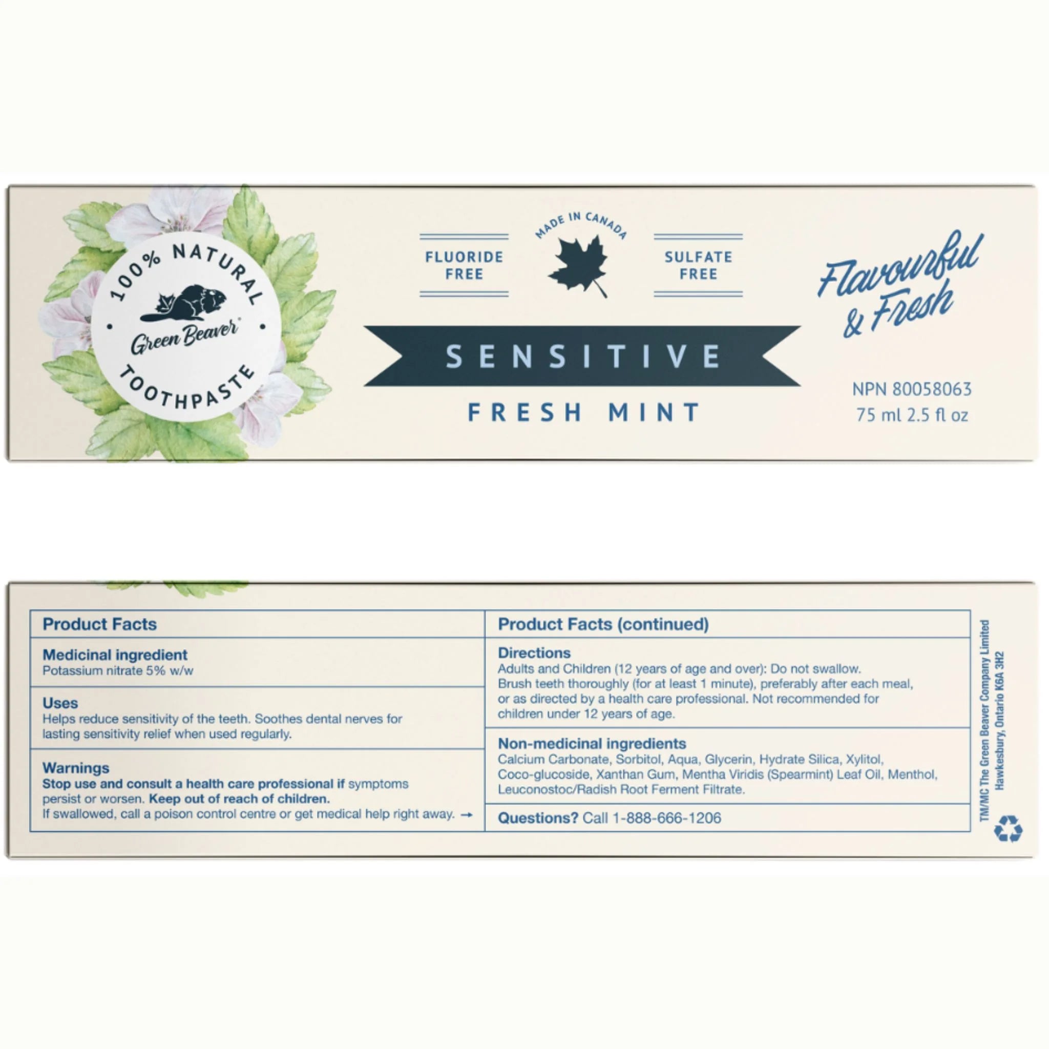 The Green Beaver Company Fresh Mint Sensitive Natural Toothpaste - 75ml