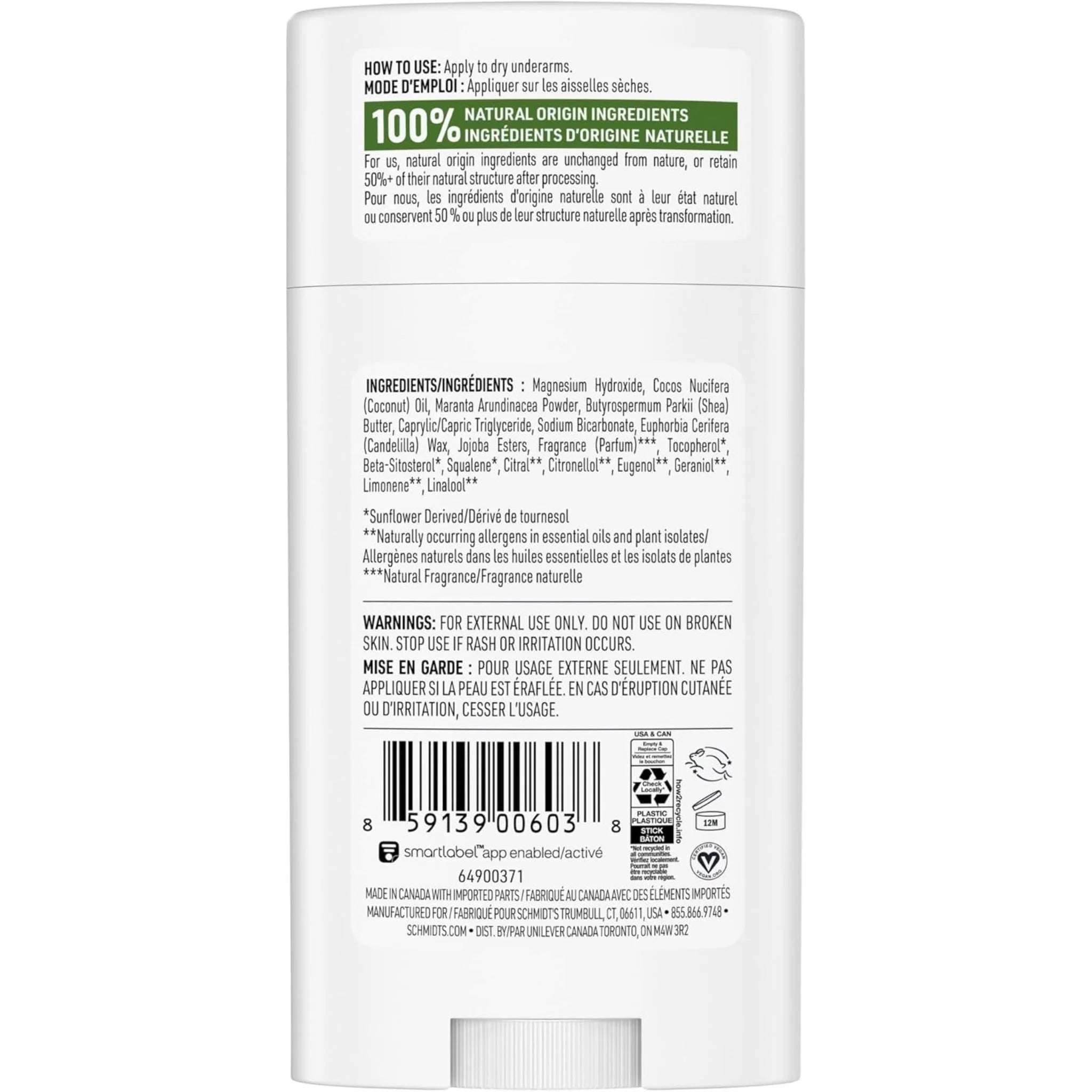 Schmidt's Bergamot and Lime Natural Deodorant 75g