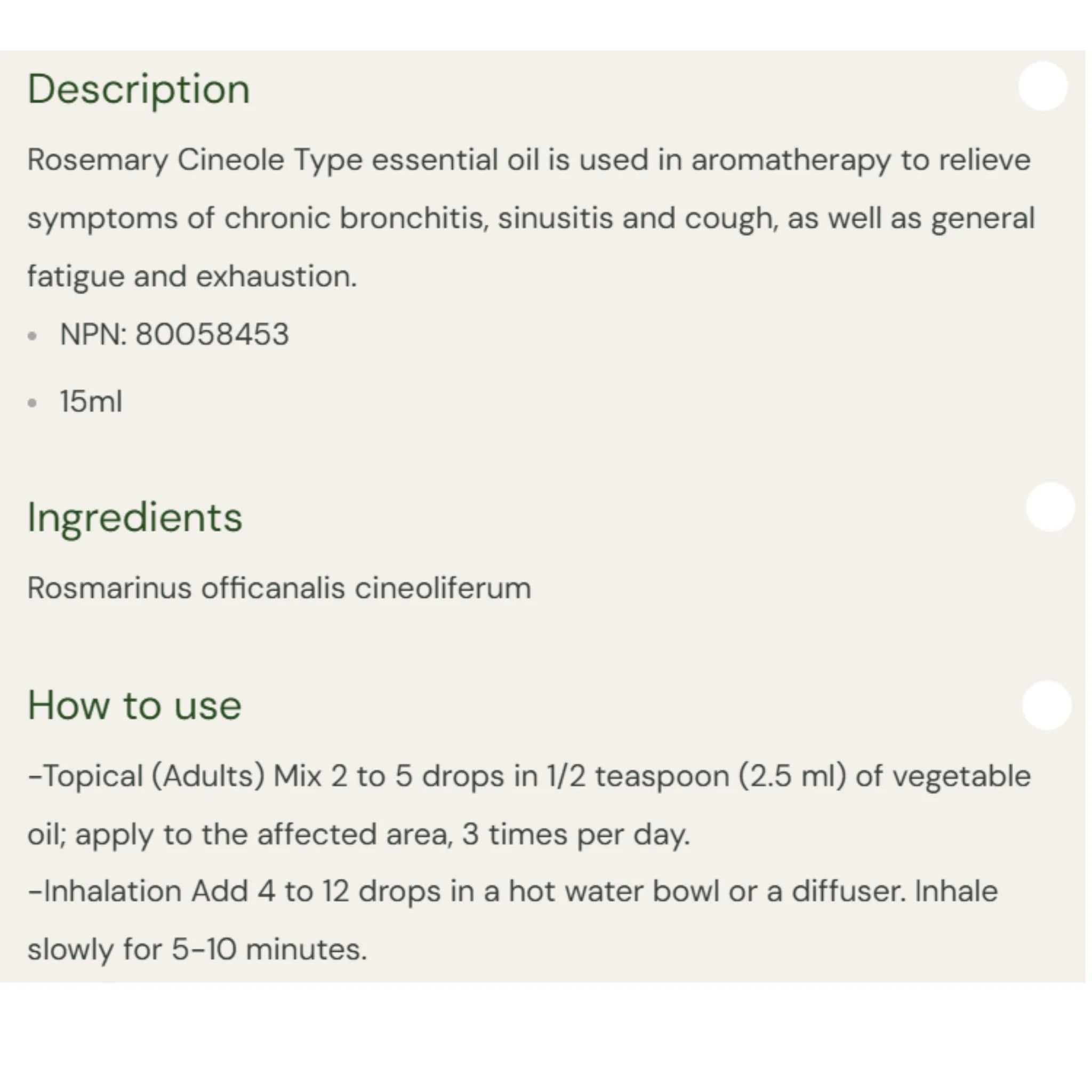 Divine Essence Organic Rosemary-Cineole Type Essential Oil 15ml