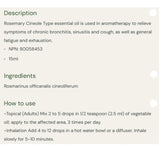 Divine Essence Organic Rosemary-Cineole Type Essential Oil 15ml