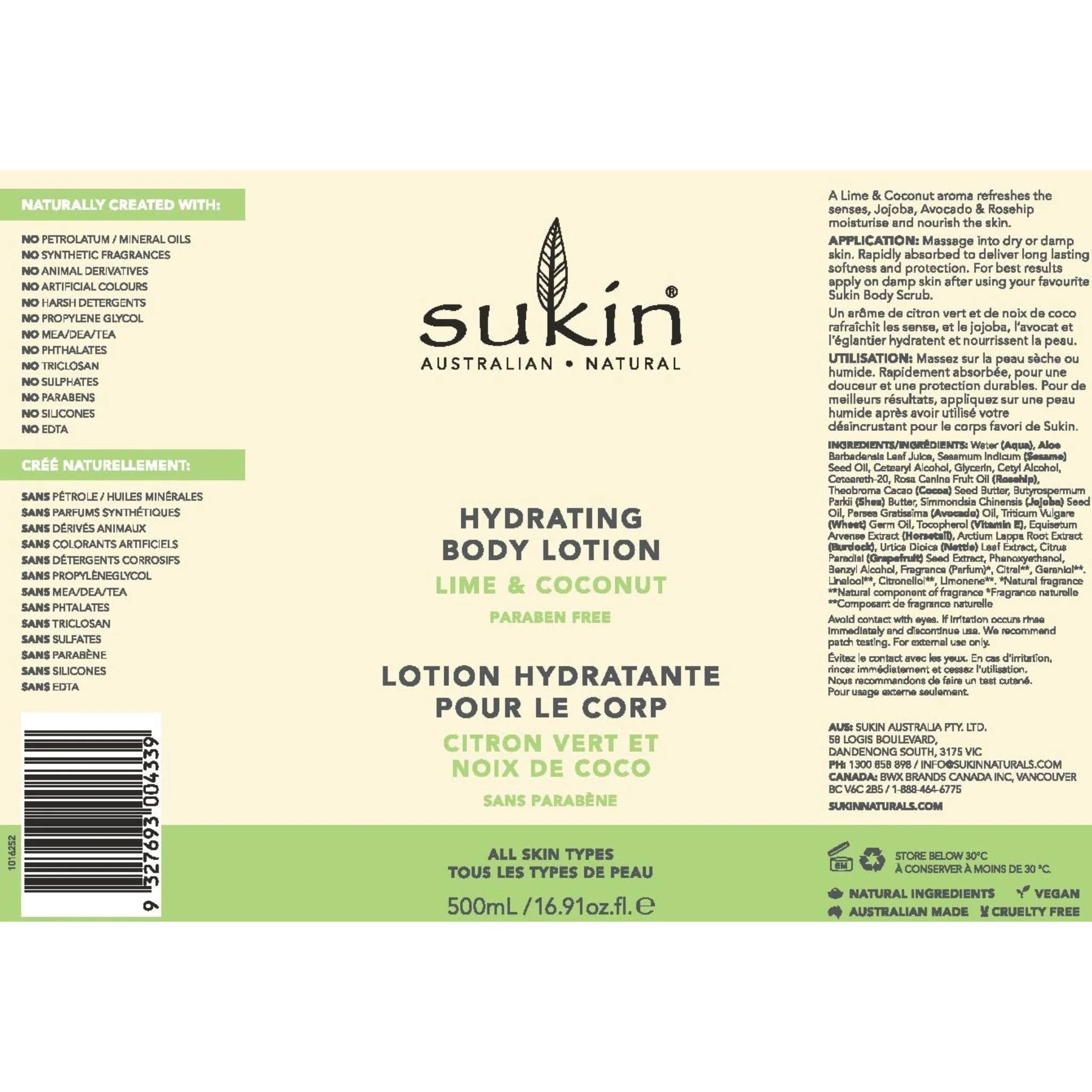 Sukin Hydrating Body Lotion Lime and Coconut 500ml