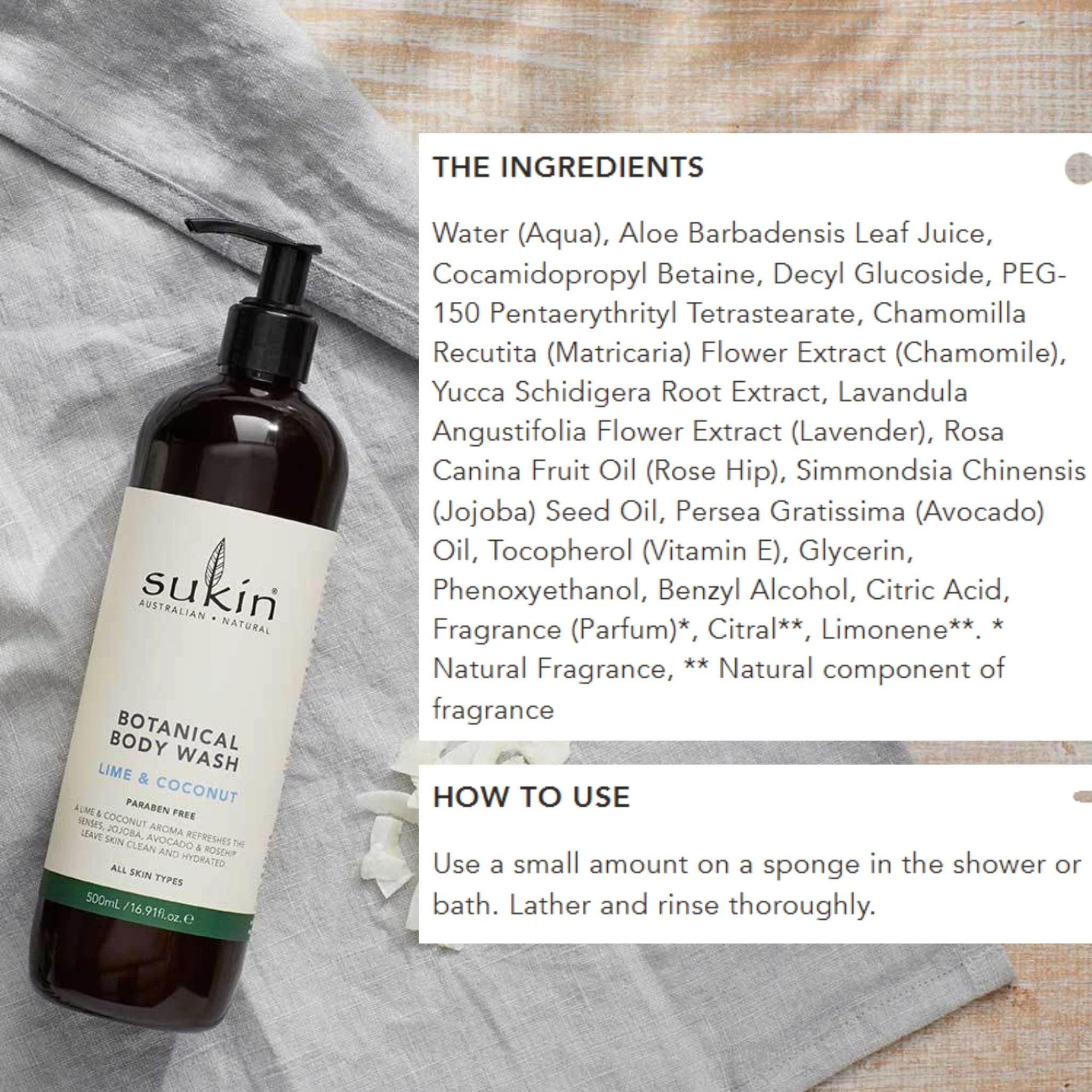 Sukin Botanical Body Wash Lime and Coconut 500ml
