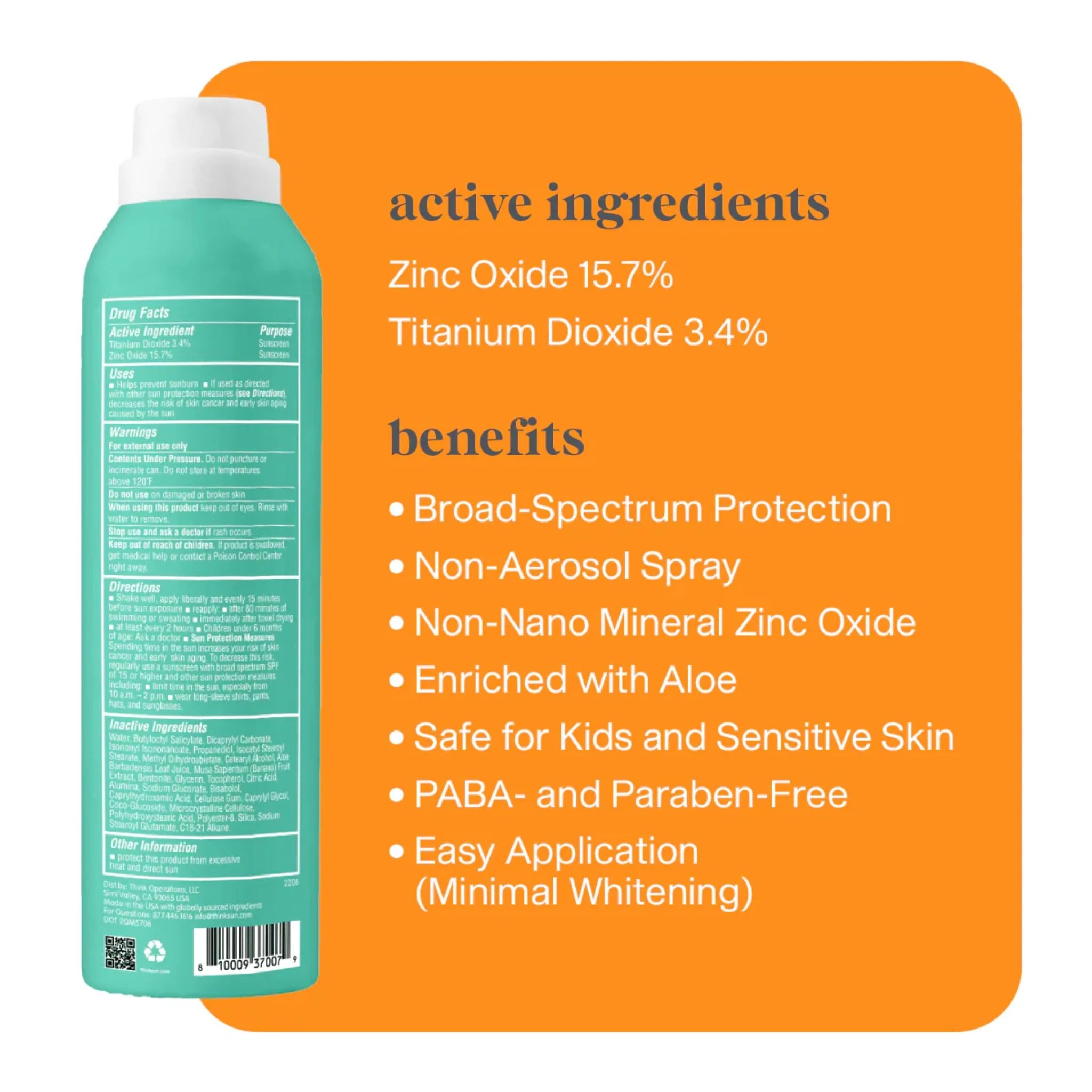 Thinksport Kid Clr Zinc Sunscrn Spray SPF50 177ml