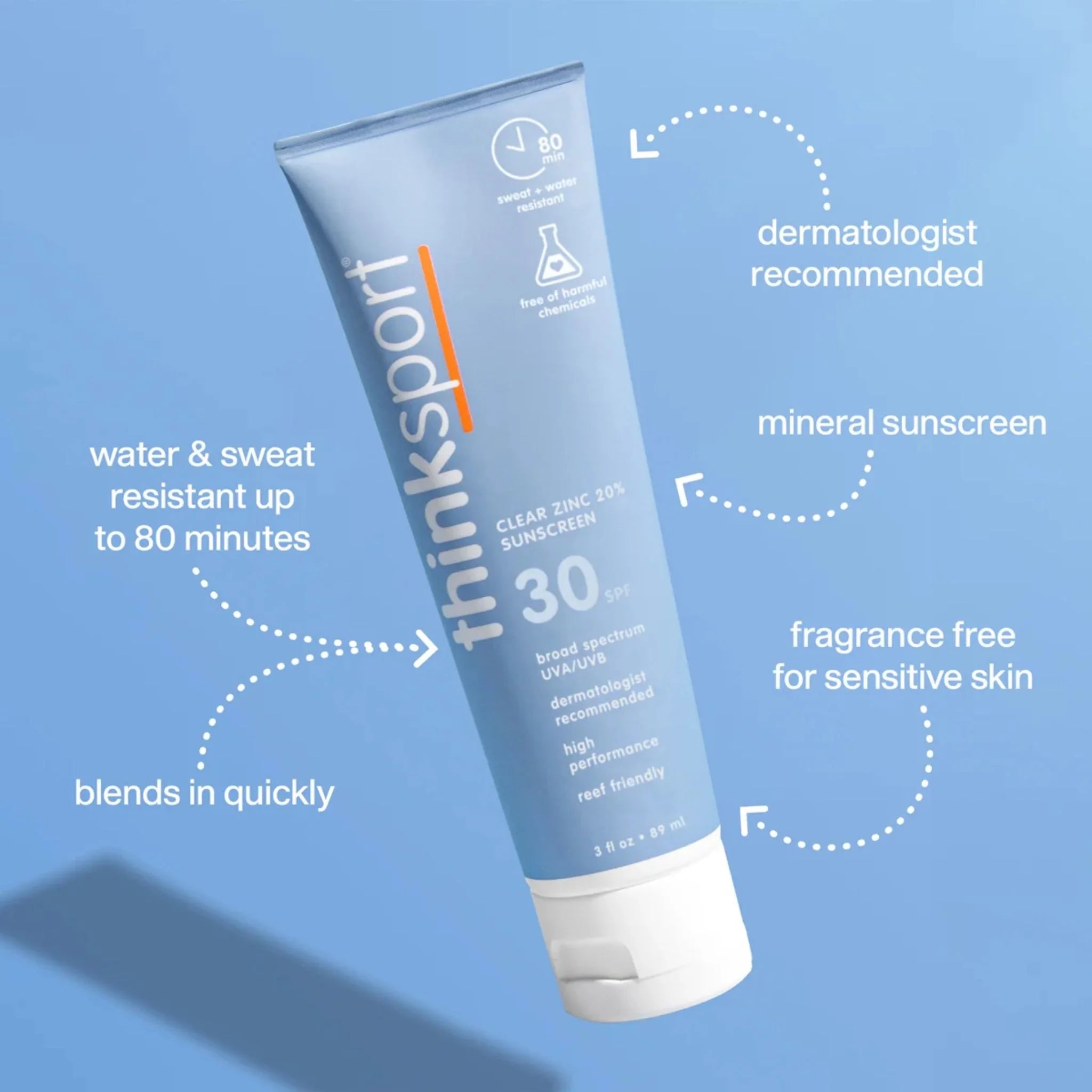Thinksport Clear Zinc Sunscreen SPF 30 89ml