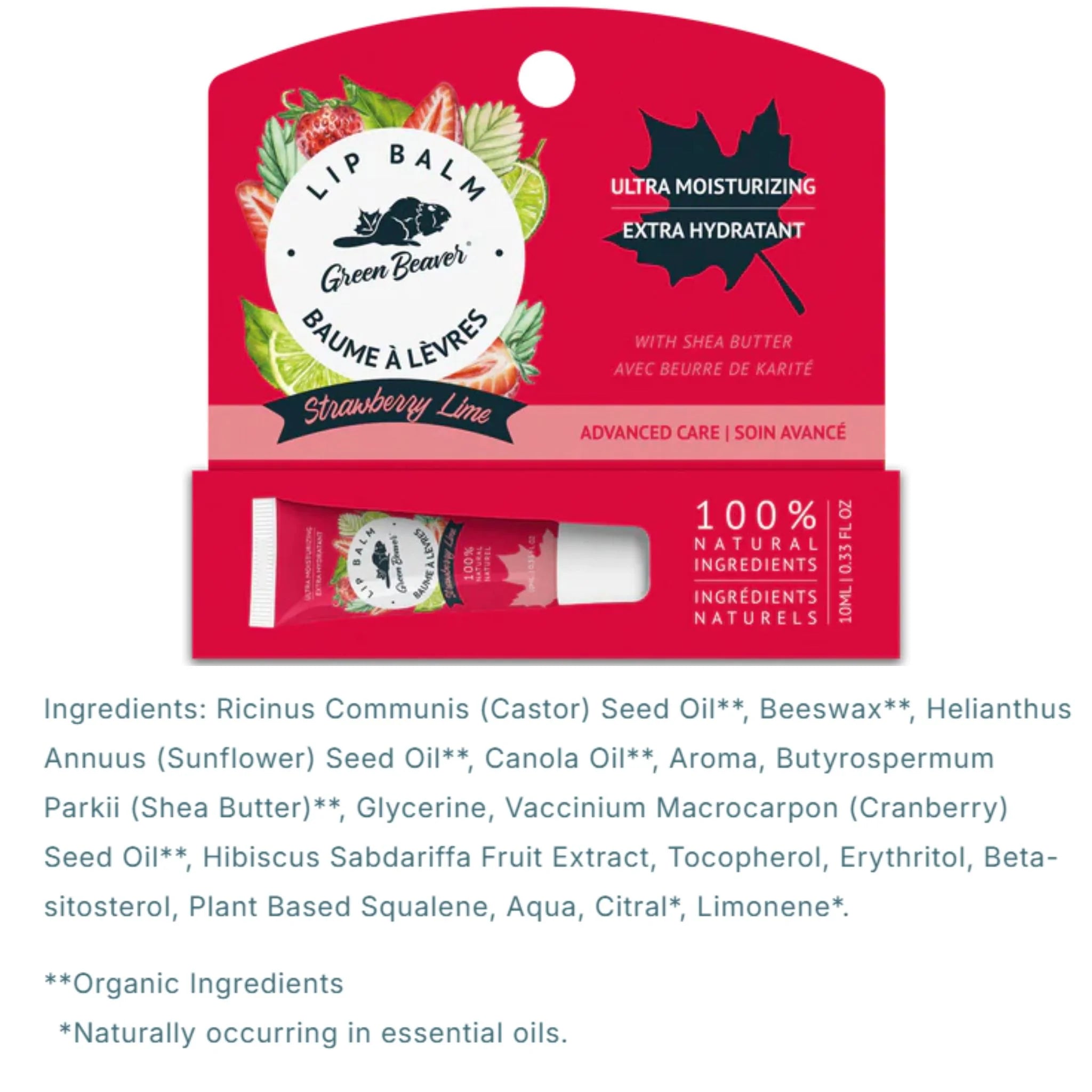 The Green Beaver Company  Lip Balm Strawberry  Lime 10ml