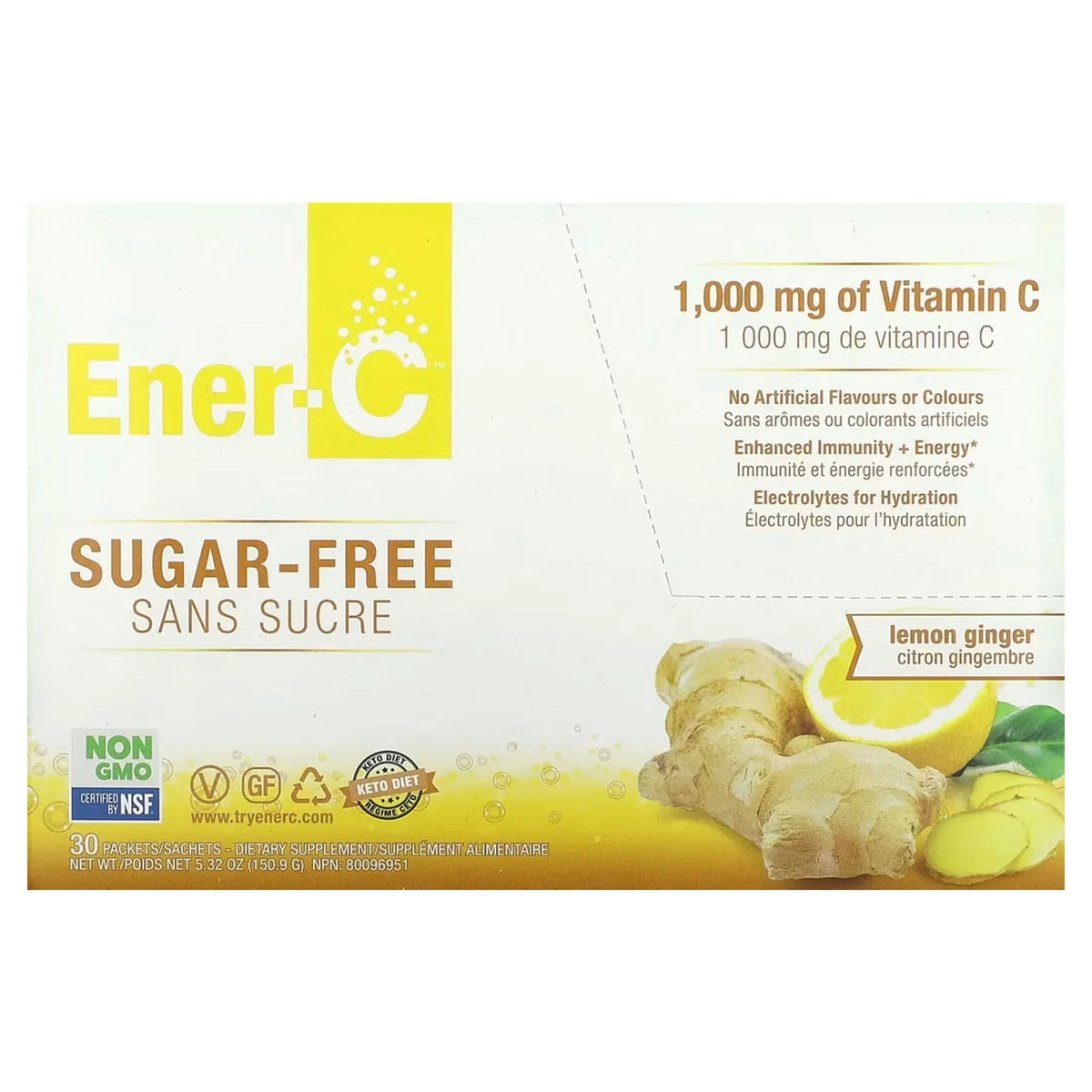 Ener-C Sugar Free Lemon Ginger 30 Packets - Nature's Source Inc