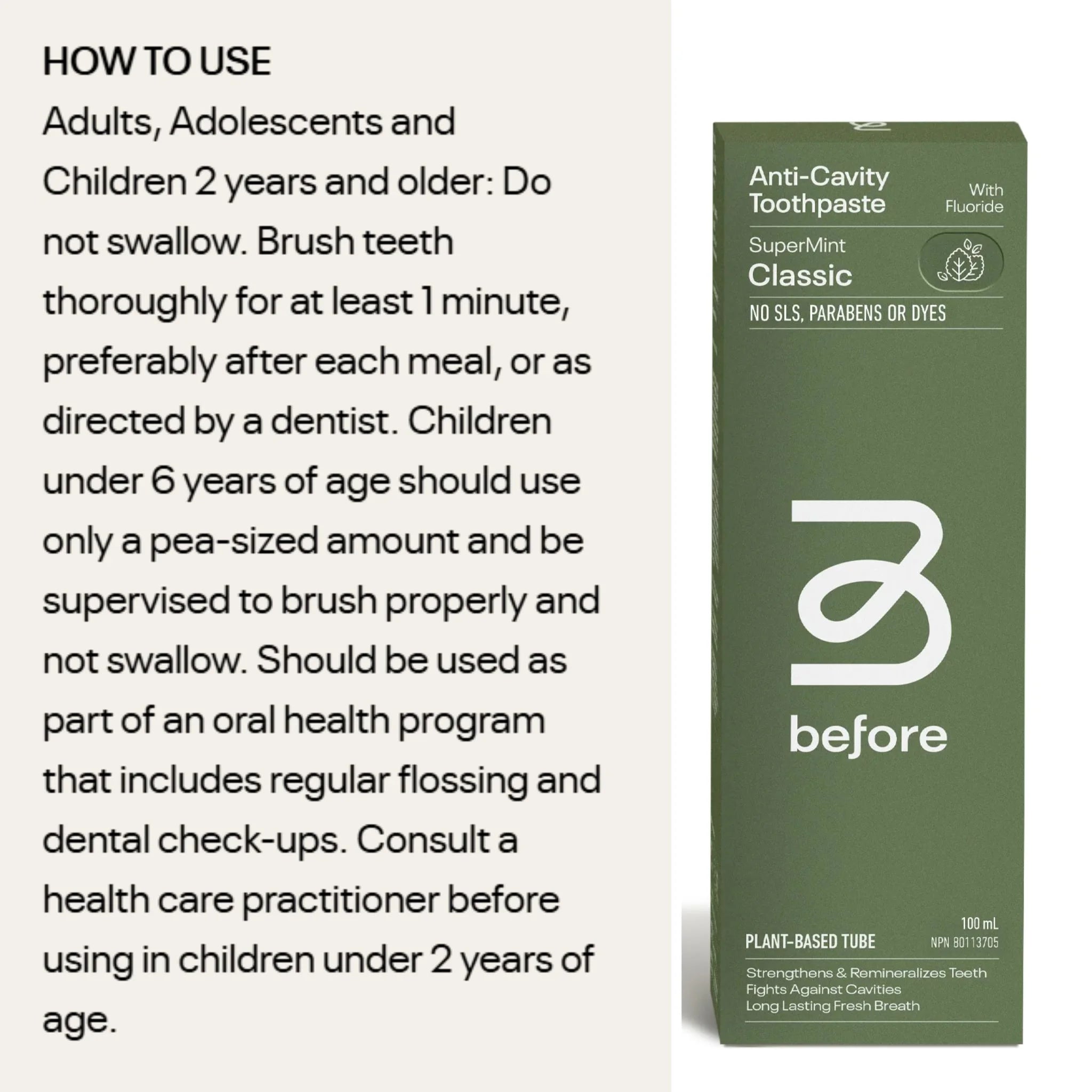 Before Self Care Classic Toothpaste 100ml