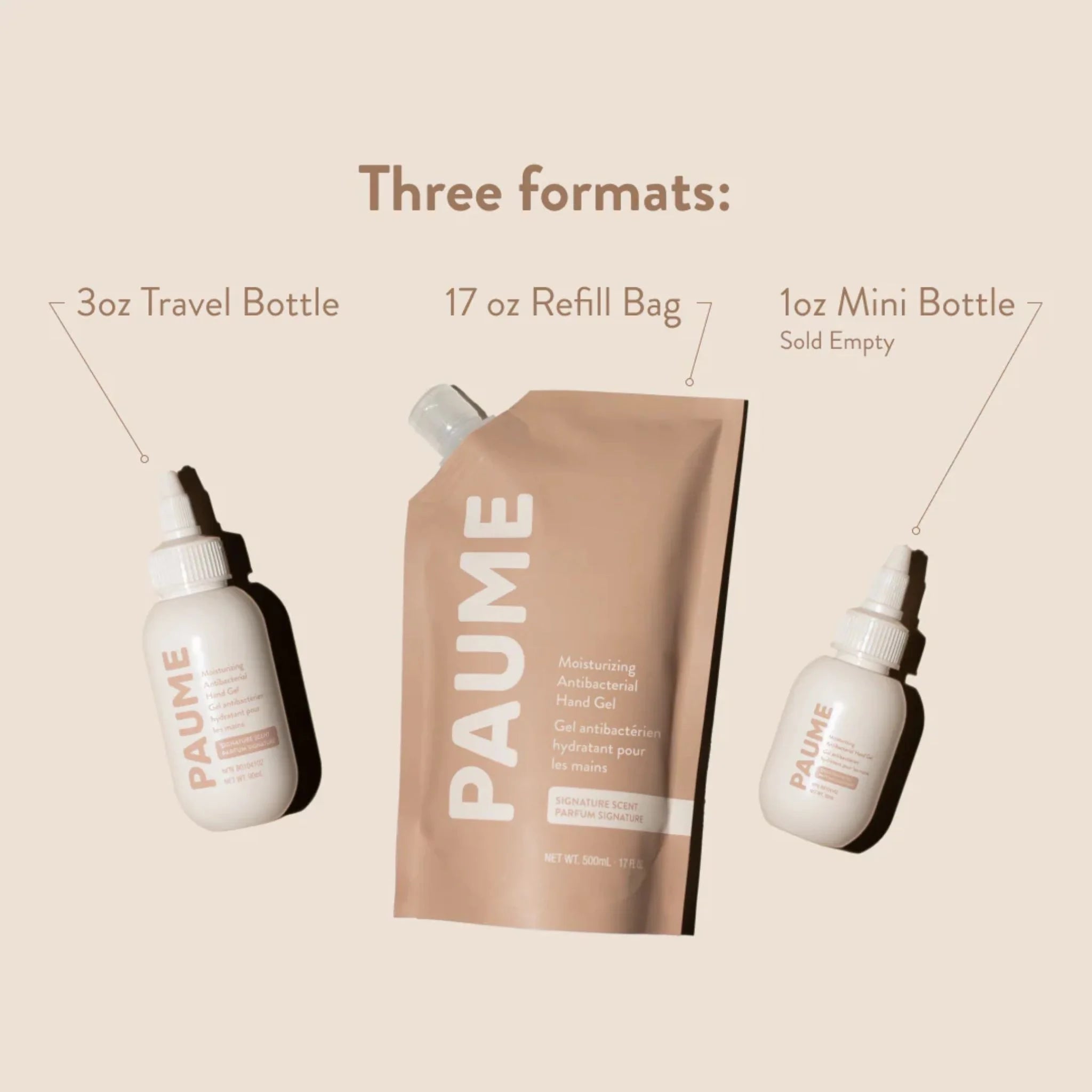 Paume Moisturize Antibacterial Hand Gel Travel Bottle 90ml