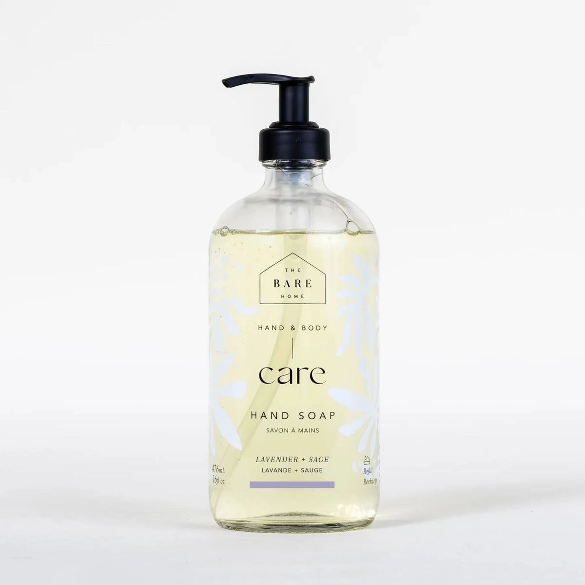 Bare Home Hand Soap Glass Bottle Lavender+Sage 476ml